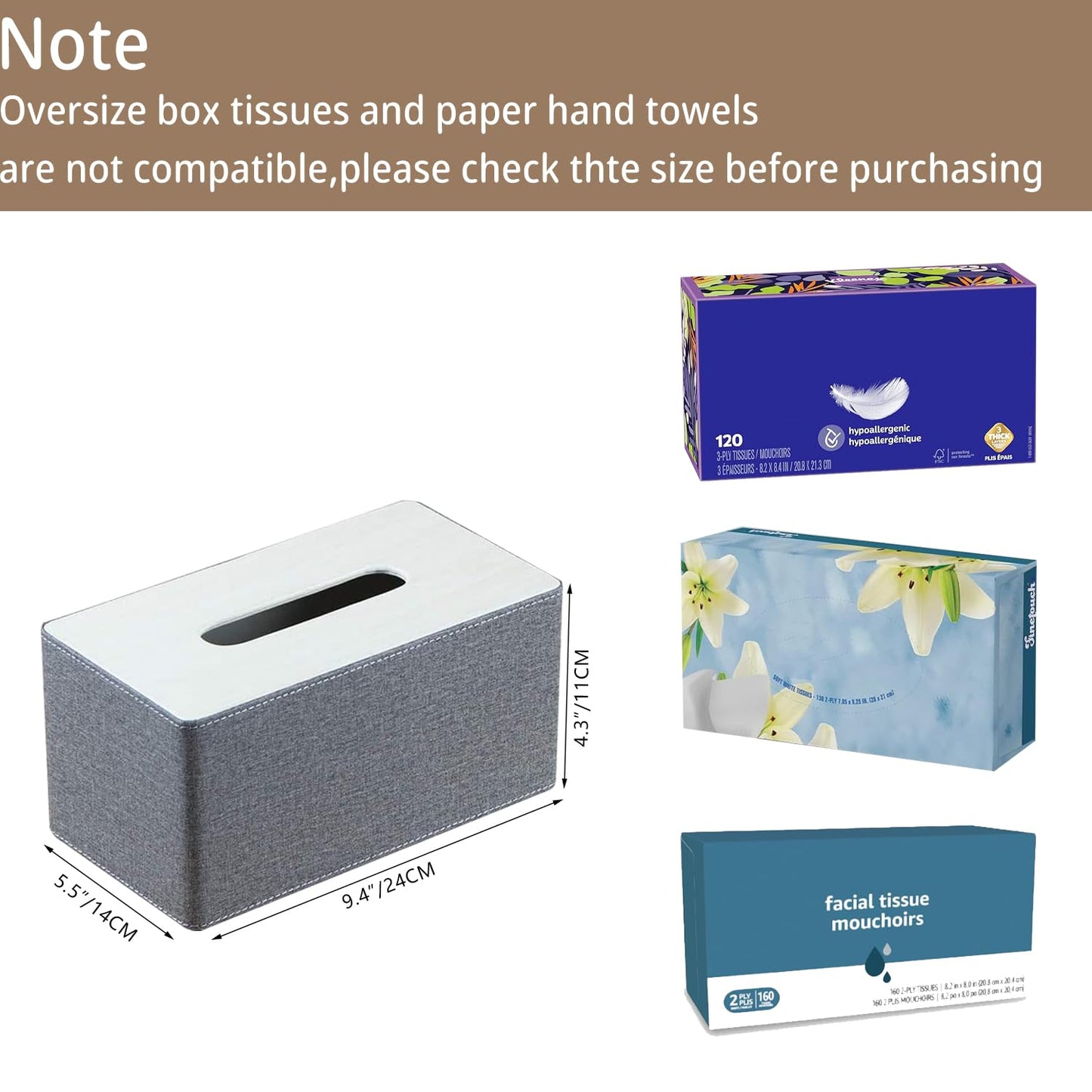 Rectangular PU Leather Tissue Box Holder