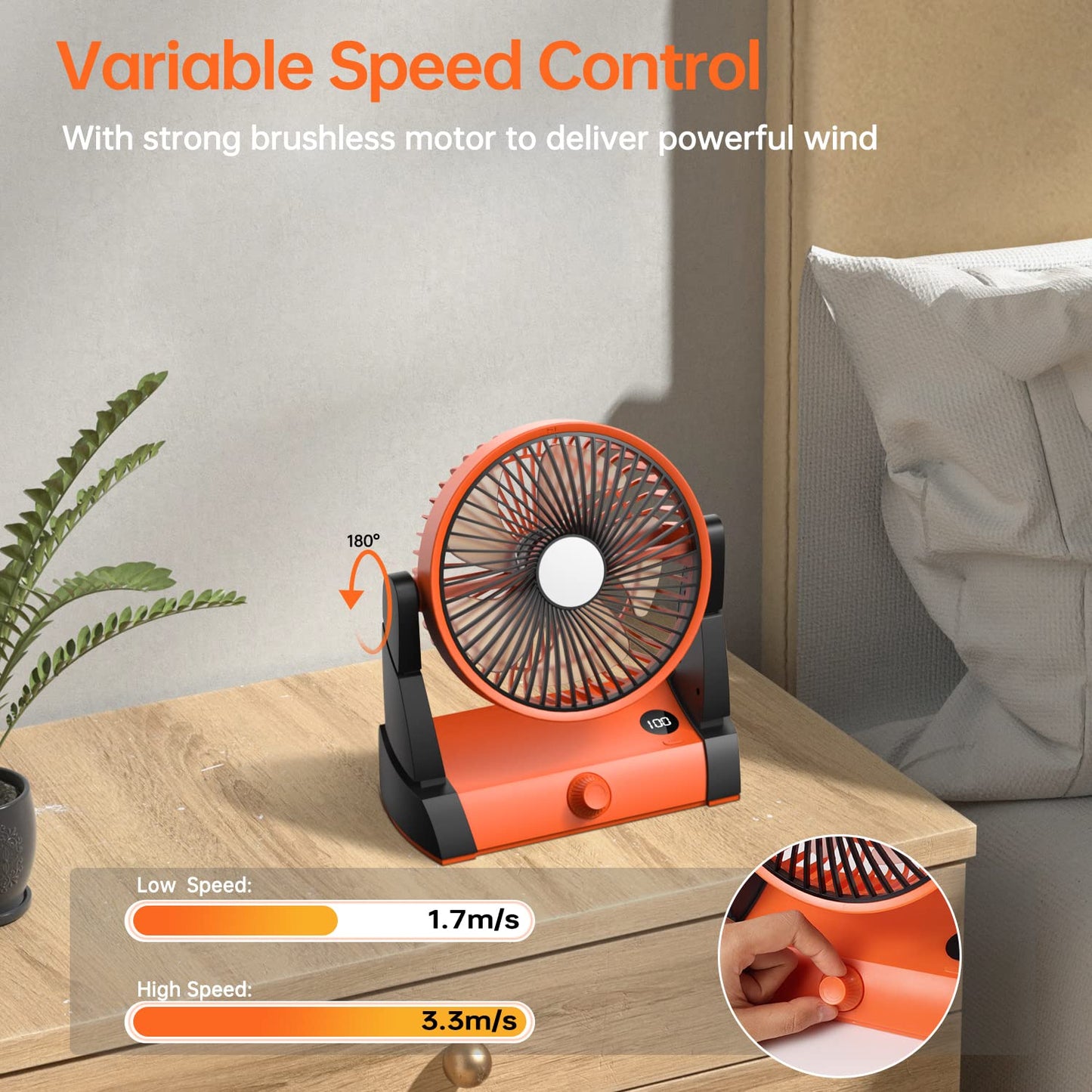 TriPole Battery Operated Fan 20000mAh Camping Fan Rechargeable with LED Light and Hook Powerful Portable Tent Fan with Stepless Speed Long-Lasting Battery Powered Fan for Camping Travel RV Hurricane