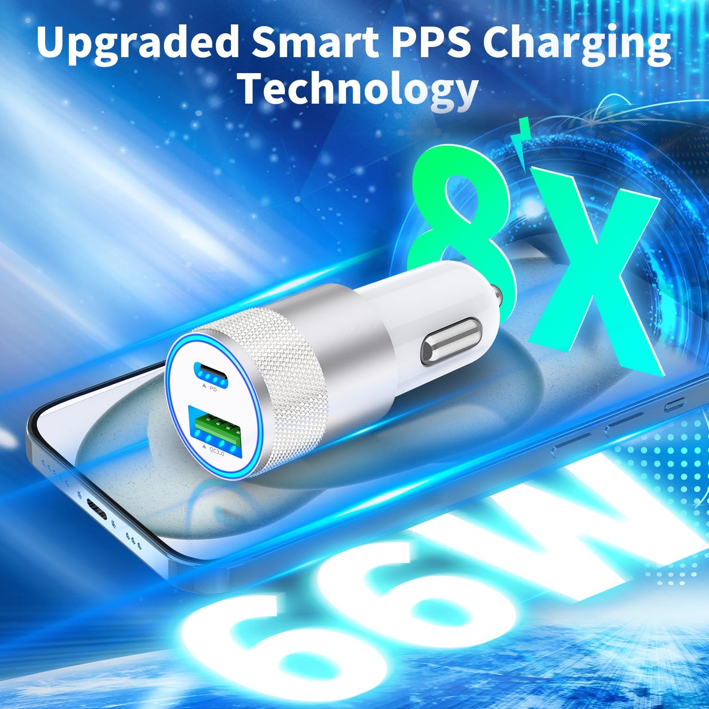 iPhone 16 Fast Car Charger with 2 USB-C Cables