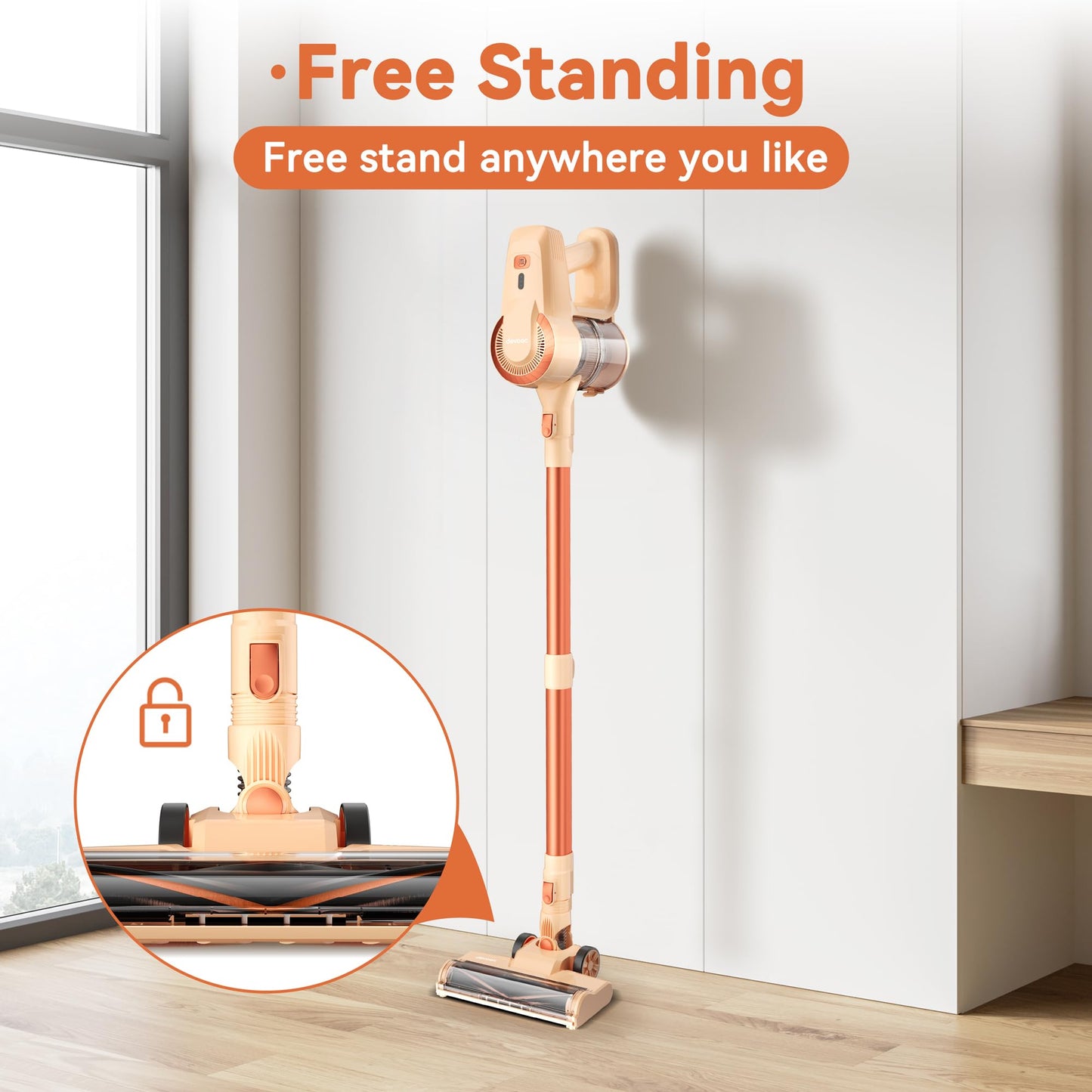 DEVOAC Cordless Vacuum Cleaner, Ultra-Lightweight Stick Vacuum, 2200mAh Battery Up to 40mins Runtime, 6 in 1 Powerful Handheld Vacuum for Home Hard Floor Carpet Pet Hair (Sunset)