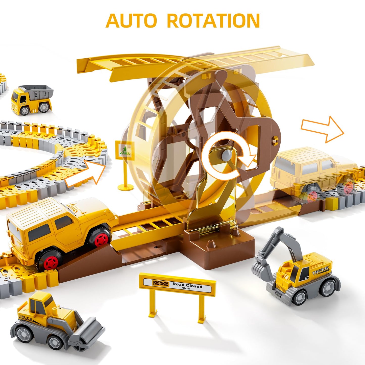 iHaHa 299 PCS Construction Race Tracks Boys Toys, 6 PCS Engineering Cars and Flexible Race Track Playset Create A Engineering Road Gifts Toys for 3 4 5 6 Year Old Boys Kids
