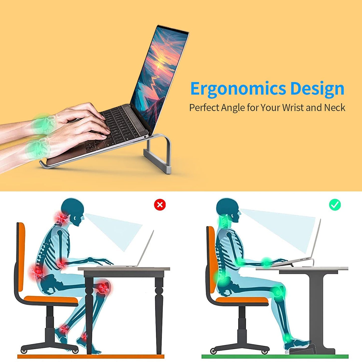 Laptop Stand for Desk,Stable MacBook Pro Stand,Ergonomic Aluminum Computer Riser for 12 13 15 16.2 inch ,Computer Cooling Stand for Mac MacBook Pro Air,HP, Dell, More PC Notebook (Space Gray)