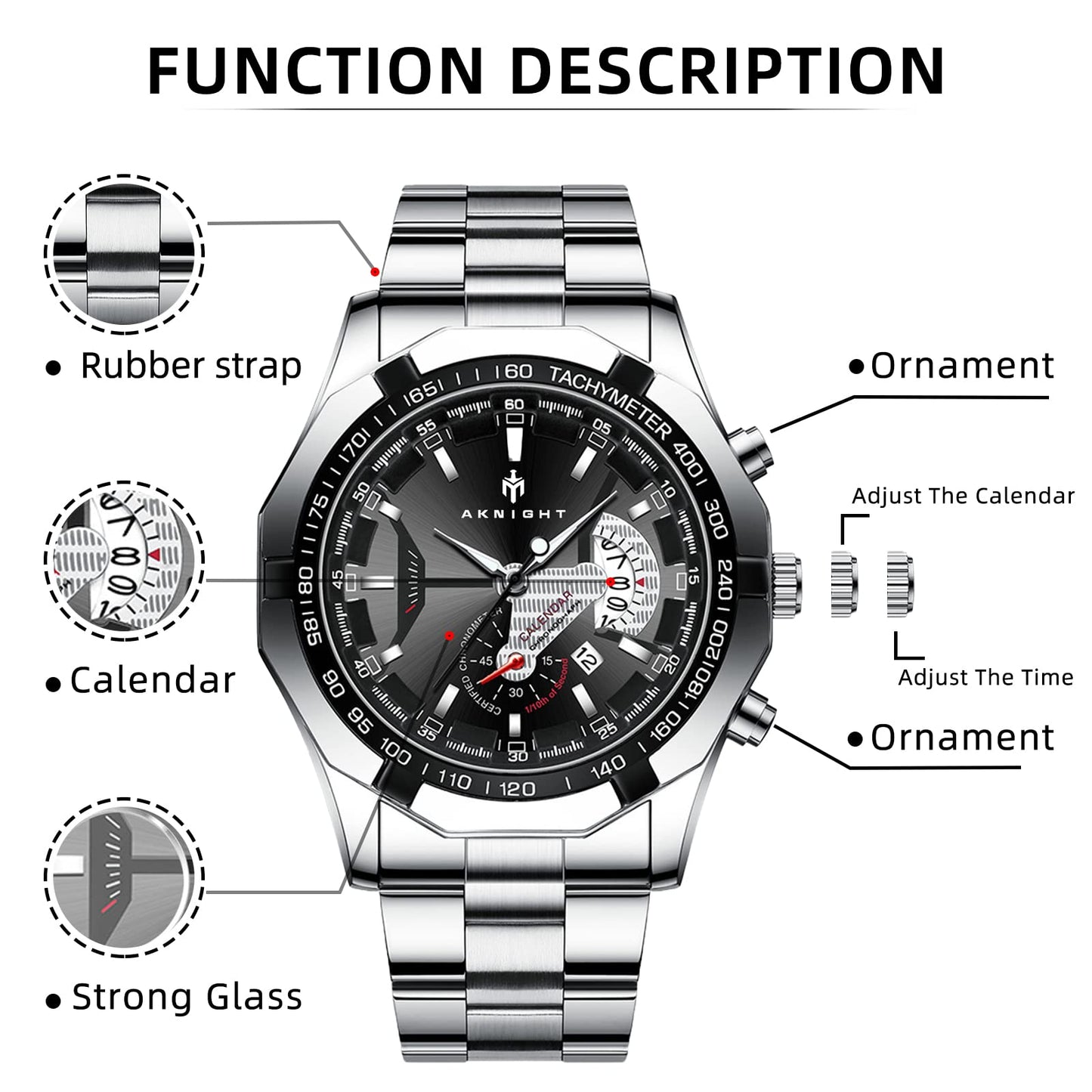 BY BENYAR AKNIGHT Watches for Men Quartz Movement Watch,Waterproof Luminous Men's Watch, Stainless Steel Strap Business Watches