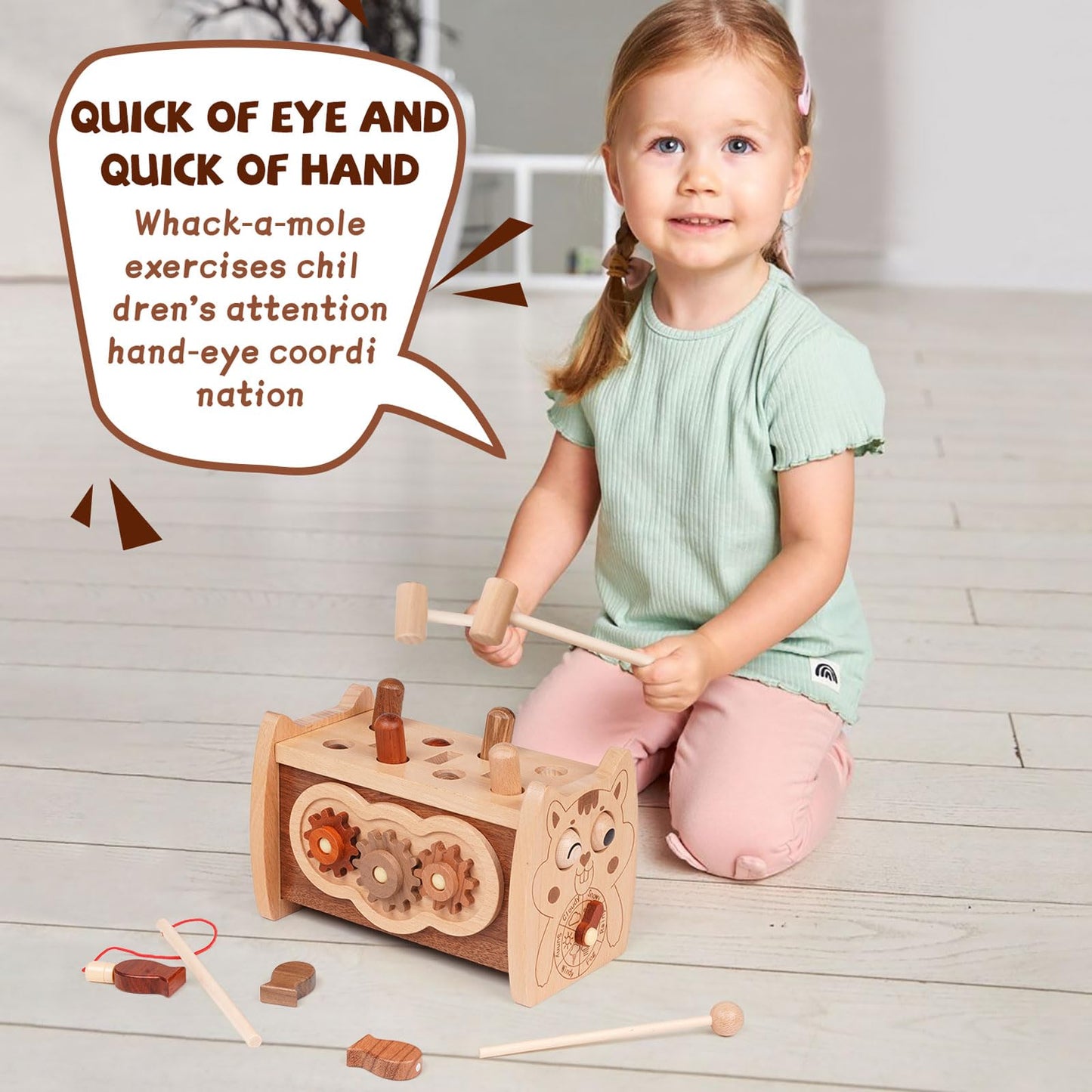 6-in-1 Wooden Montessori Hammer Toy for Toddlers