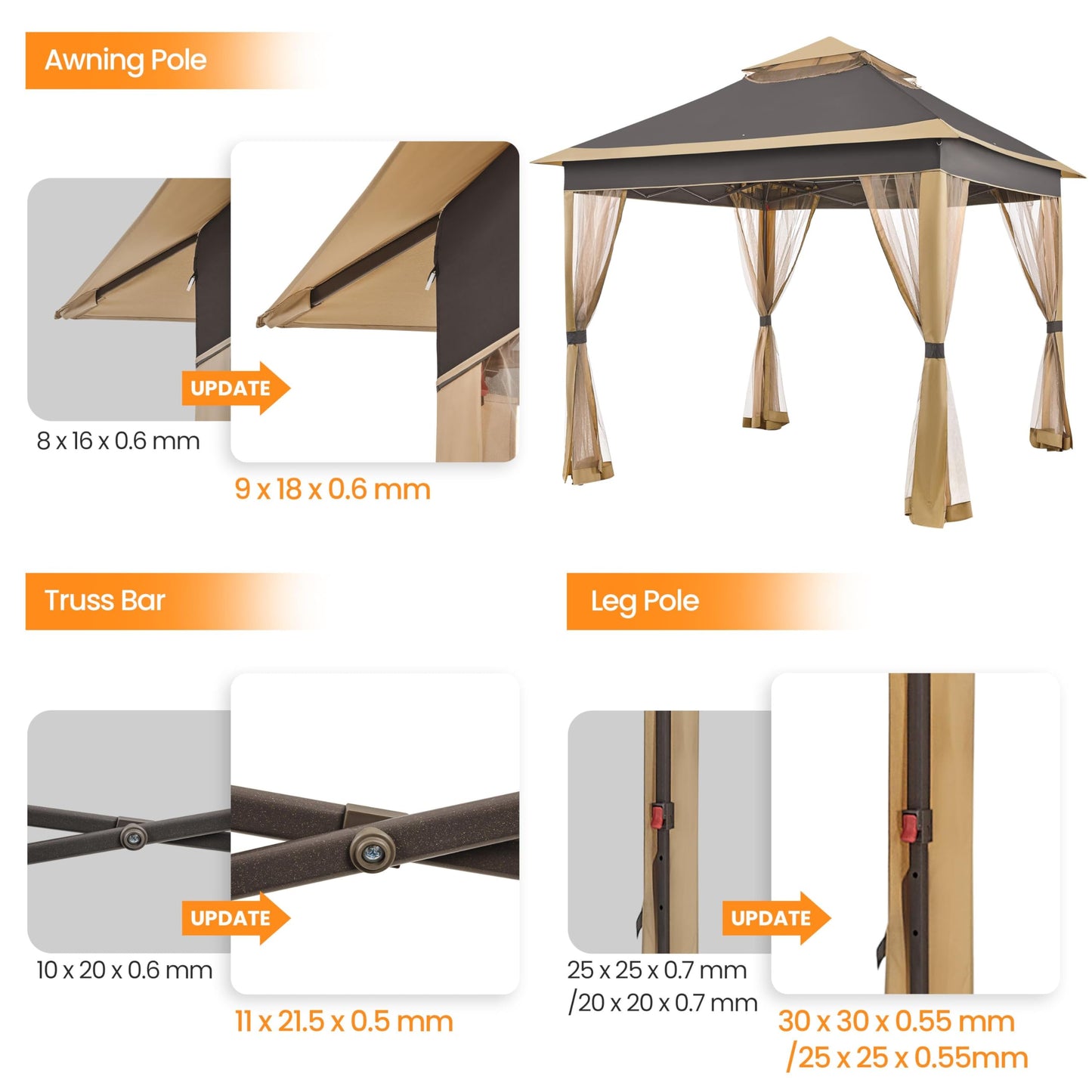 11x11 Pop Up Gazebo with Mesh Netting