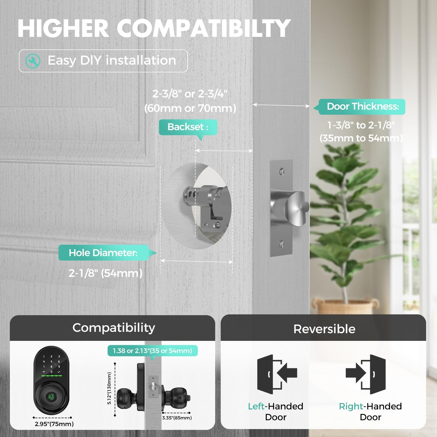 Keyless Fingerprint Smart Door Lock with Knob