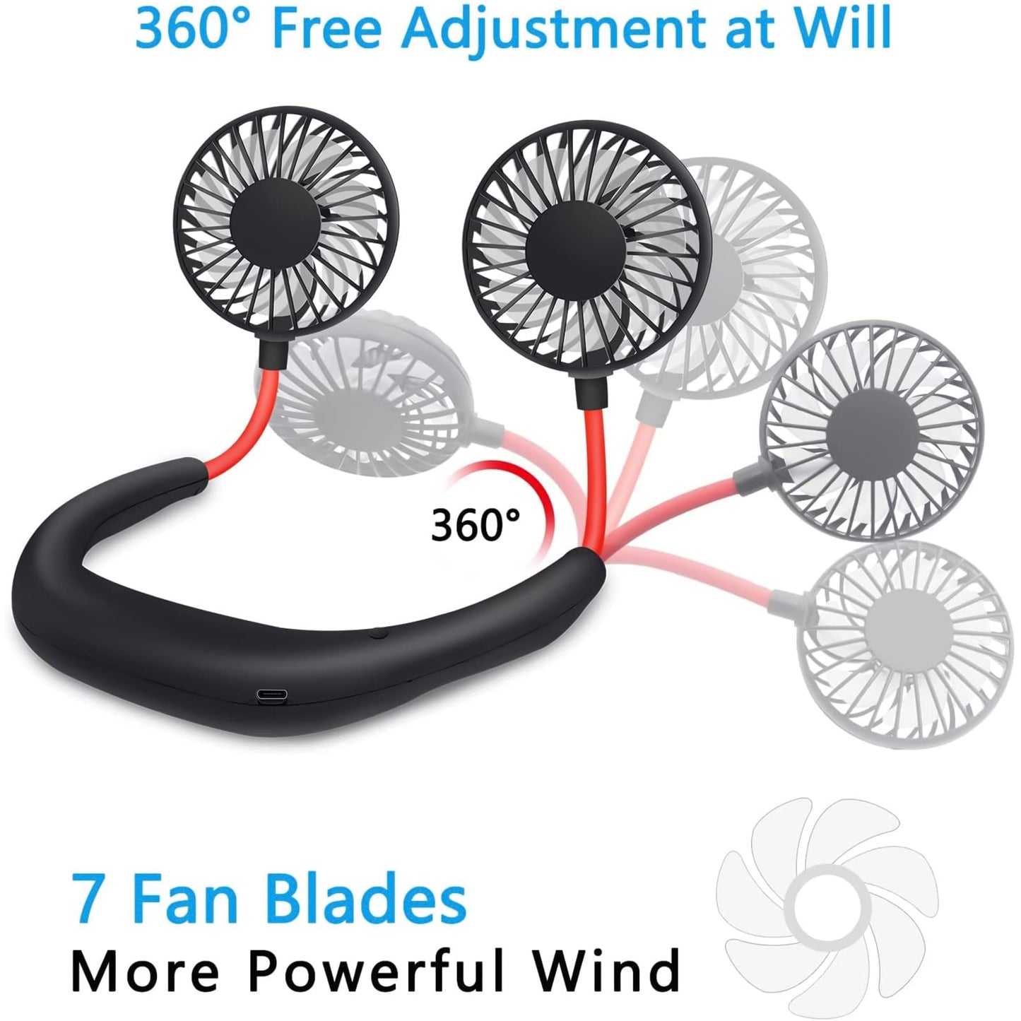 Portable Rechargeable Neck Fan with 360° Rotation