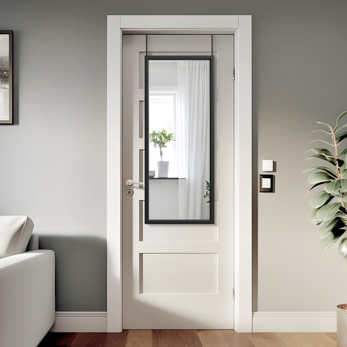 MIRUO Over The Door Mirror Full Length with Hanging Brackets, or Leaning Against Wall Mounted On Wall, Door, 44''x16'', Black (JJ01397AAF- AM002)