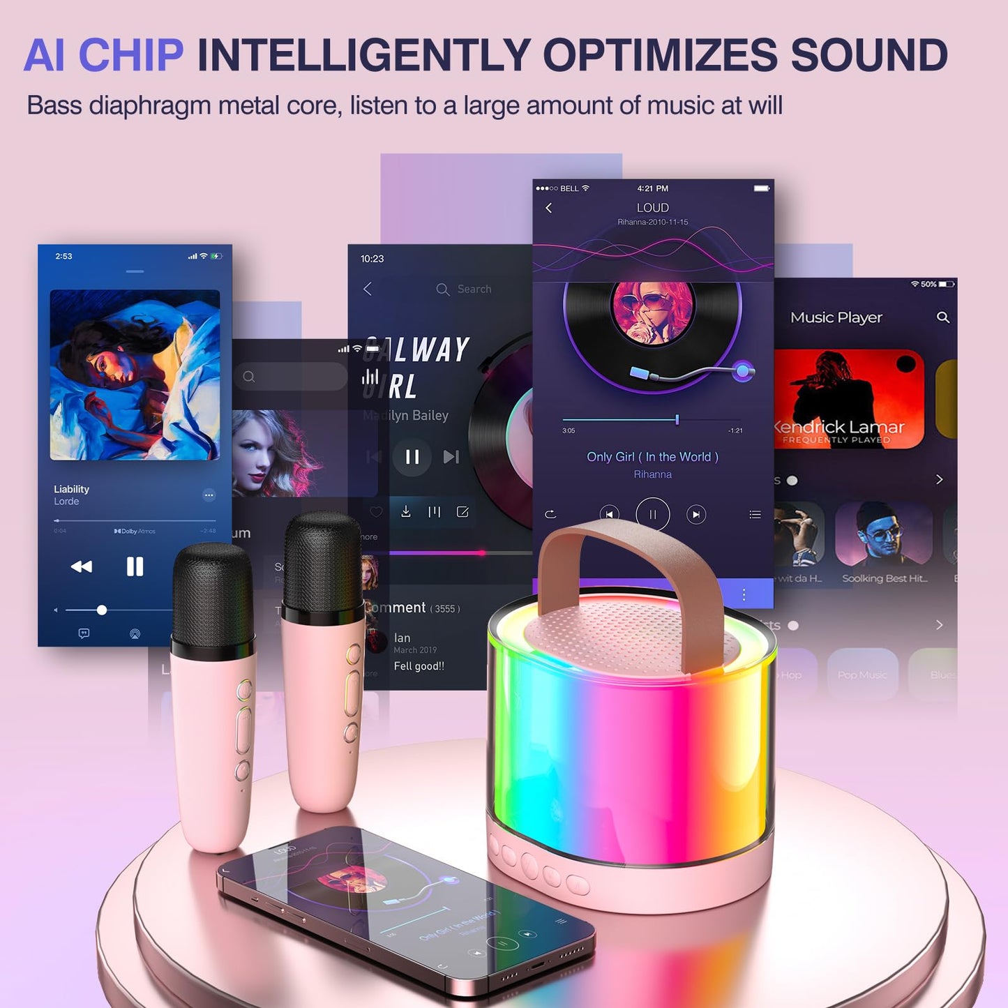Mini Karaoke Machine with 2 Wireless Microphones