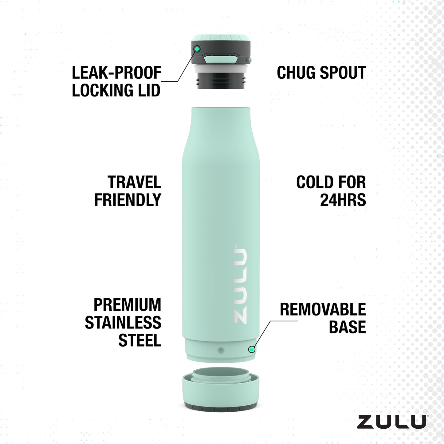 Zulu 24oz Vacuum Insulated Water Bottle with Chug Spout