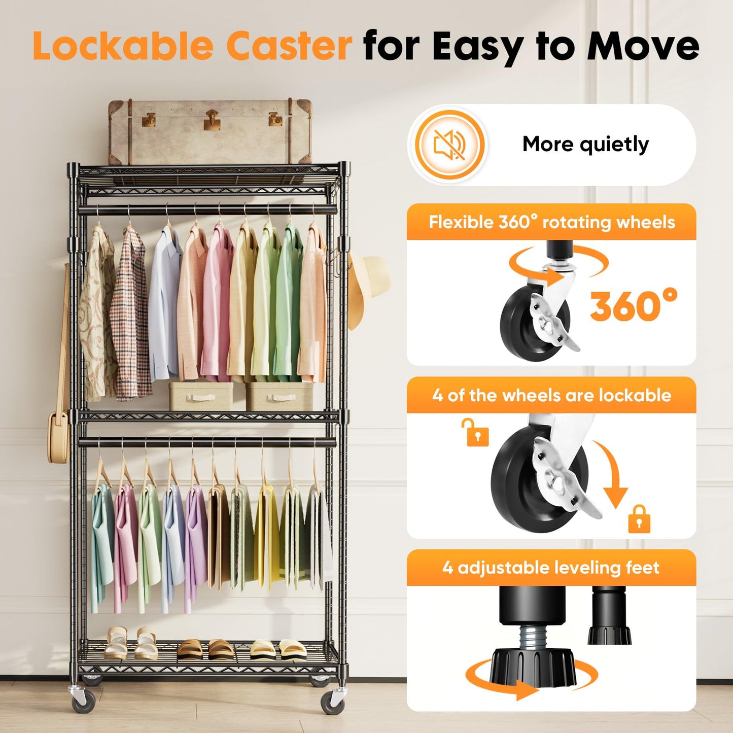 Heavy Duty Adjustable Clothes Rack with Wheels