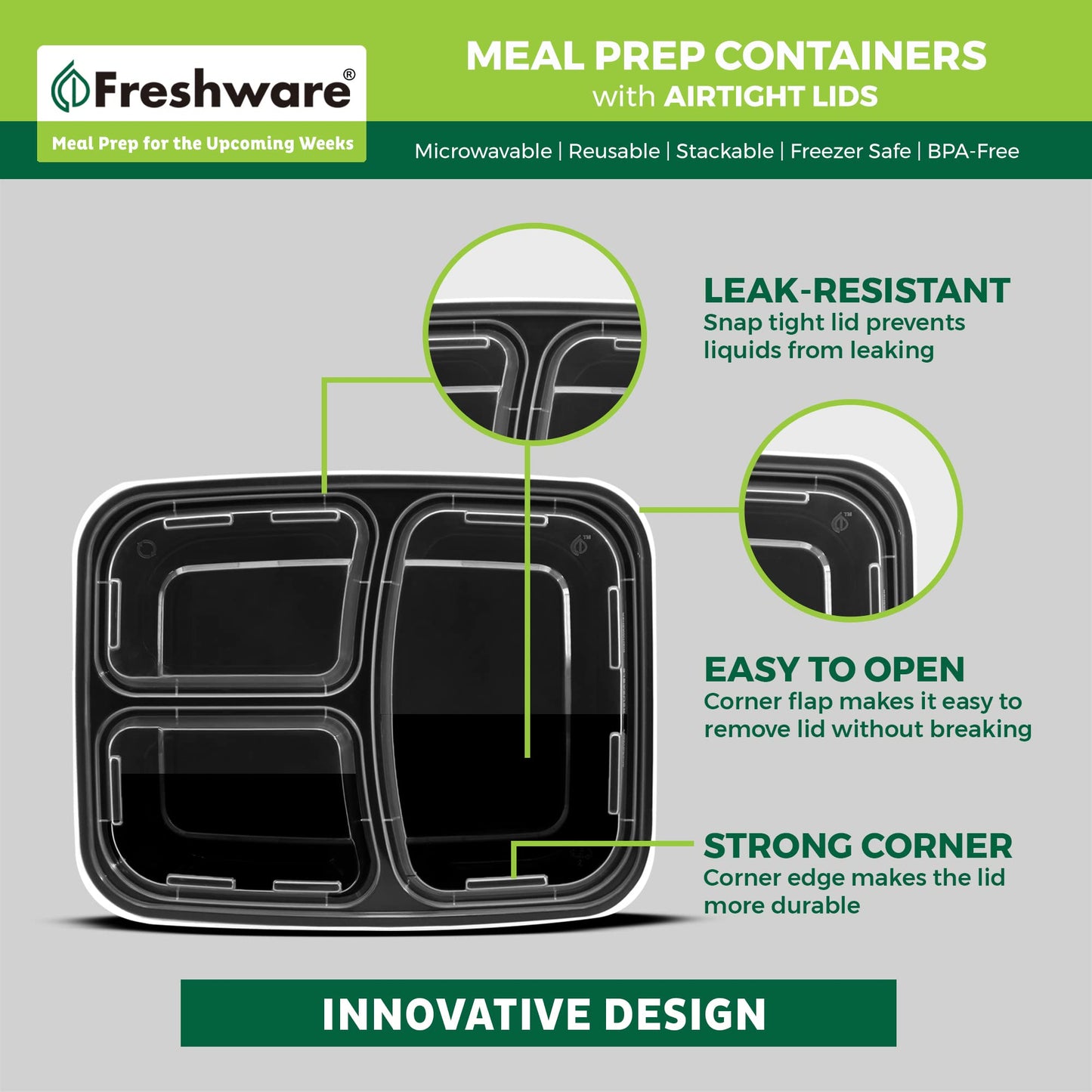 21 Pack Freshware Meal Prep Containers with Lids