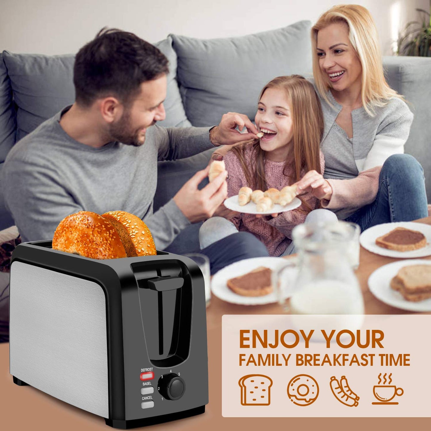 Toaster 2 Slice Stainless Steel Toaster Two Slice Toaster with Removable Crumb Tray Toaster Wide Slot Toasters 2 Slice Best Rated Prime with 7 Bread Shade Settings and Bagel, Defrost, Cancel Function