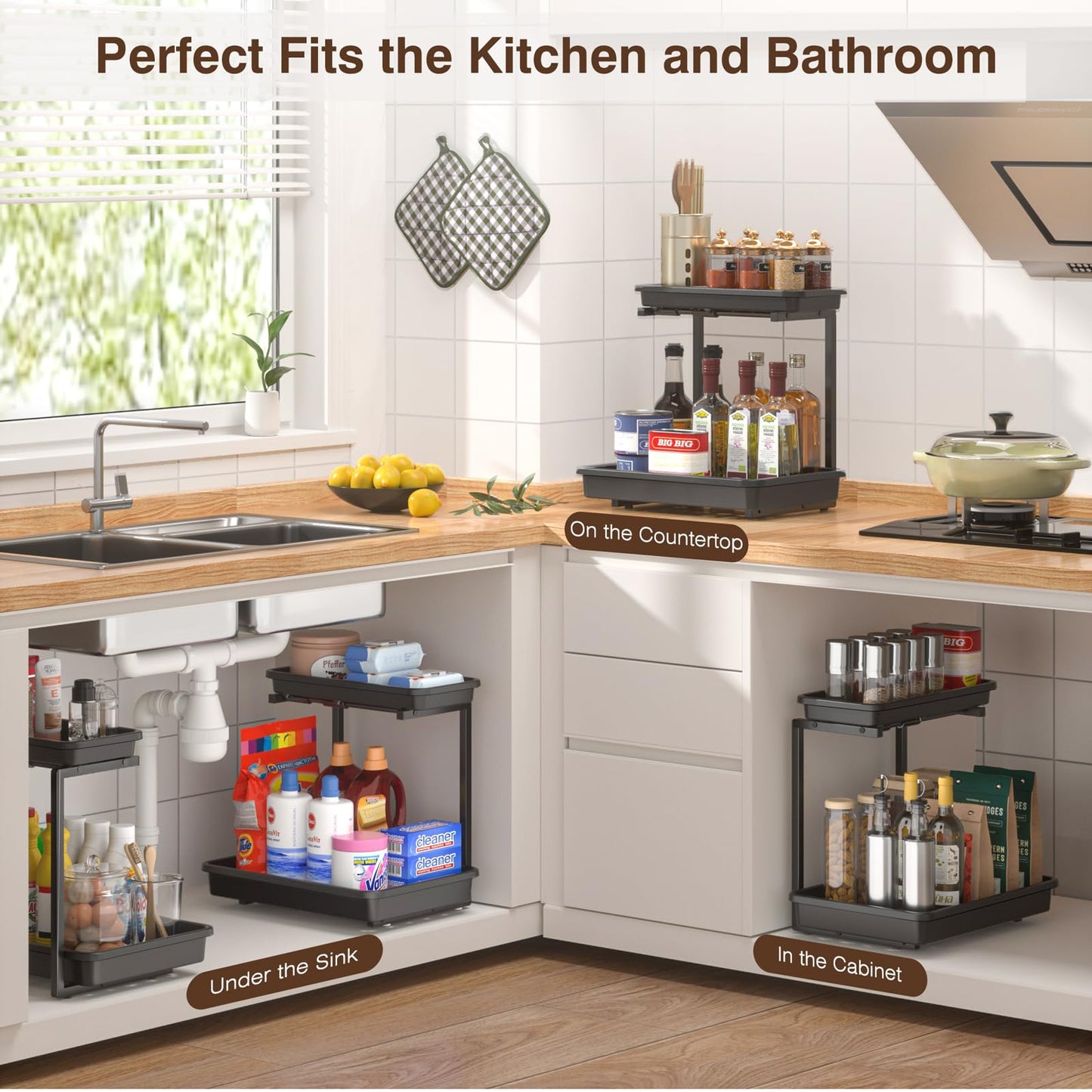 2-Tier Pull Out Under Sink Organizer - Black