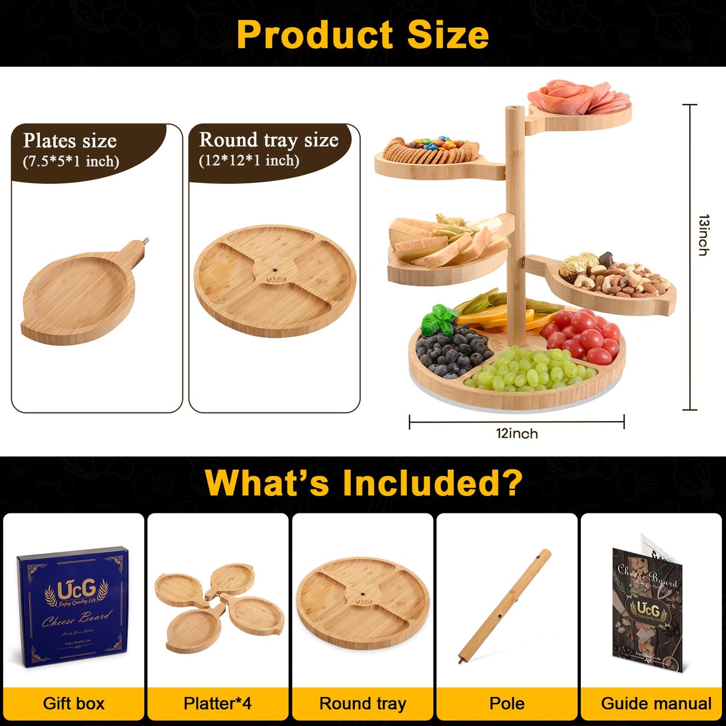 Bamboo Charcuterie Board 5-in-1 Serving Platter