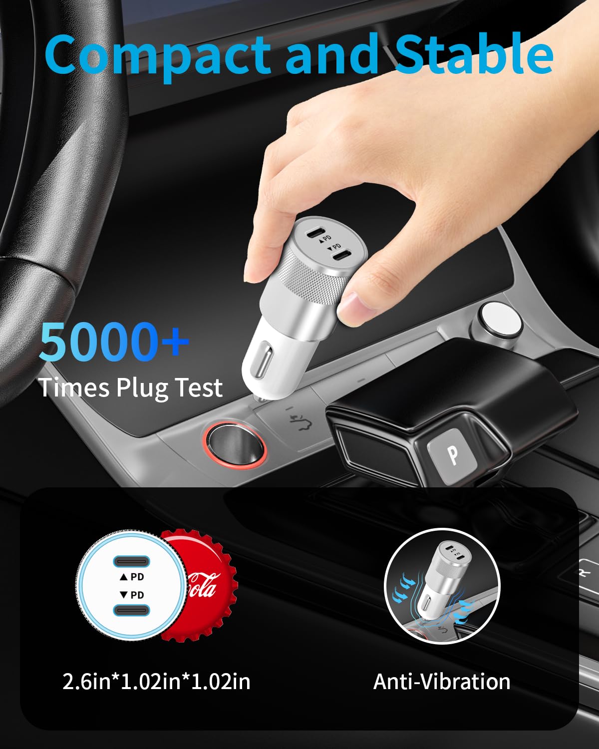 72W Dual USB C Car Charger with Cables