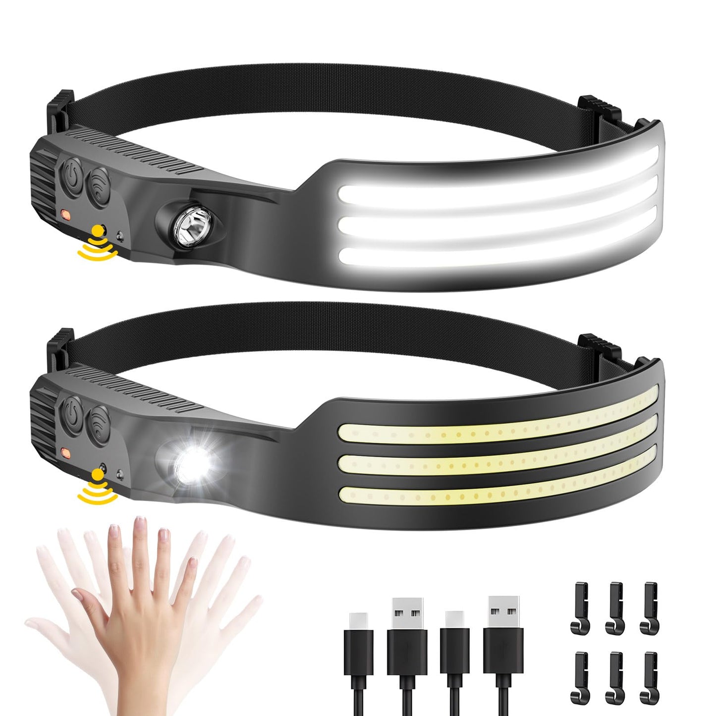 2 Pack Headlamp Rechargeable LED Flashlight for Work