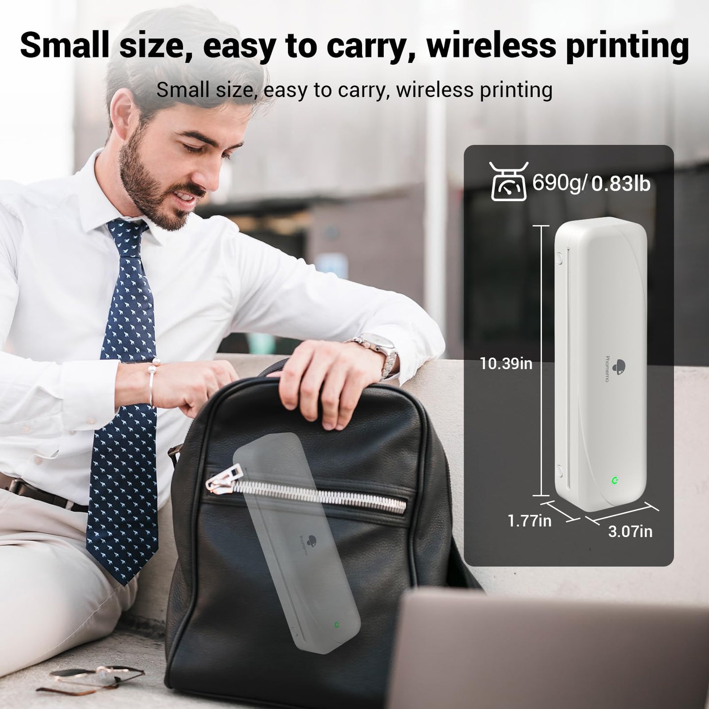 Phomemo Portable Printers Wireless for Travel, M833 Bluetooth Thermal Printer Compatible with Phone & Laptop,Support 8.5'' x 11'' US Letter & A4, 300Dpi Inkless Mobile Printer for Office, Home, School