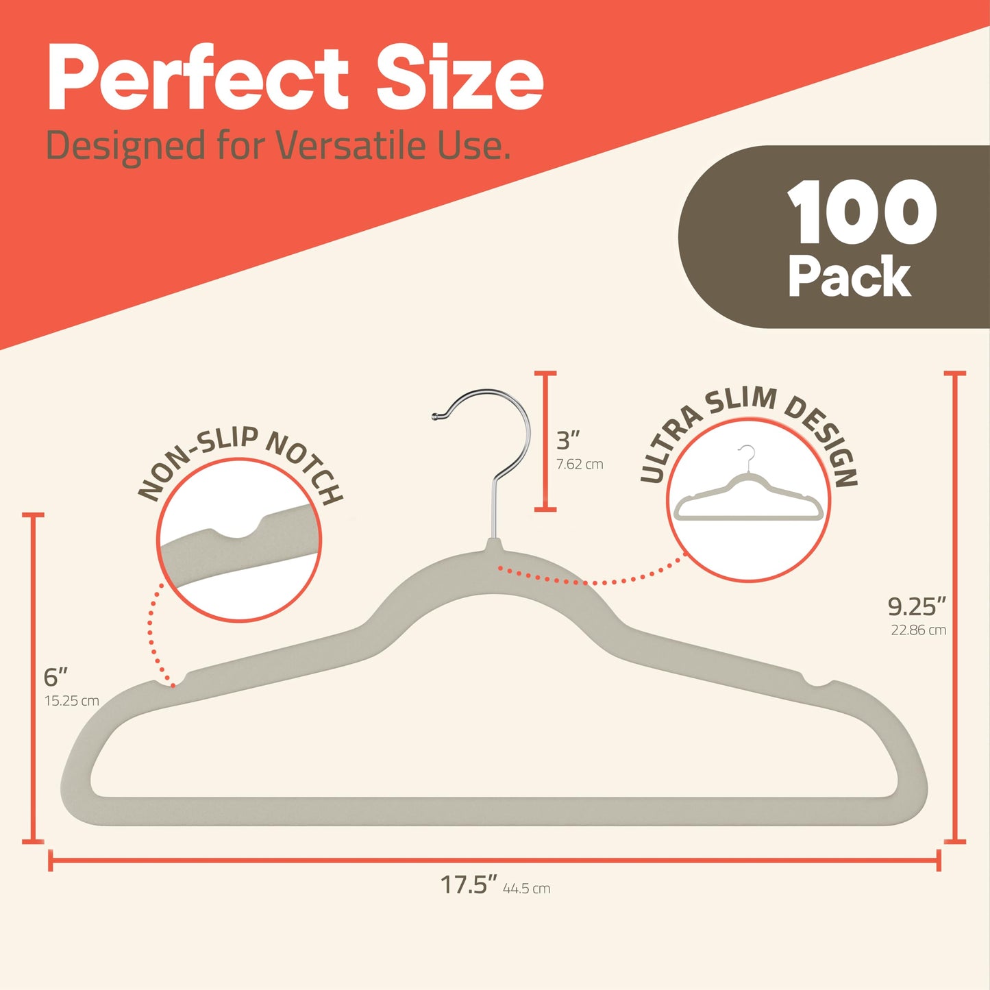 Ivory Velvet Hangers 100 Pack - Non-Slip, Space Saving