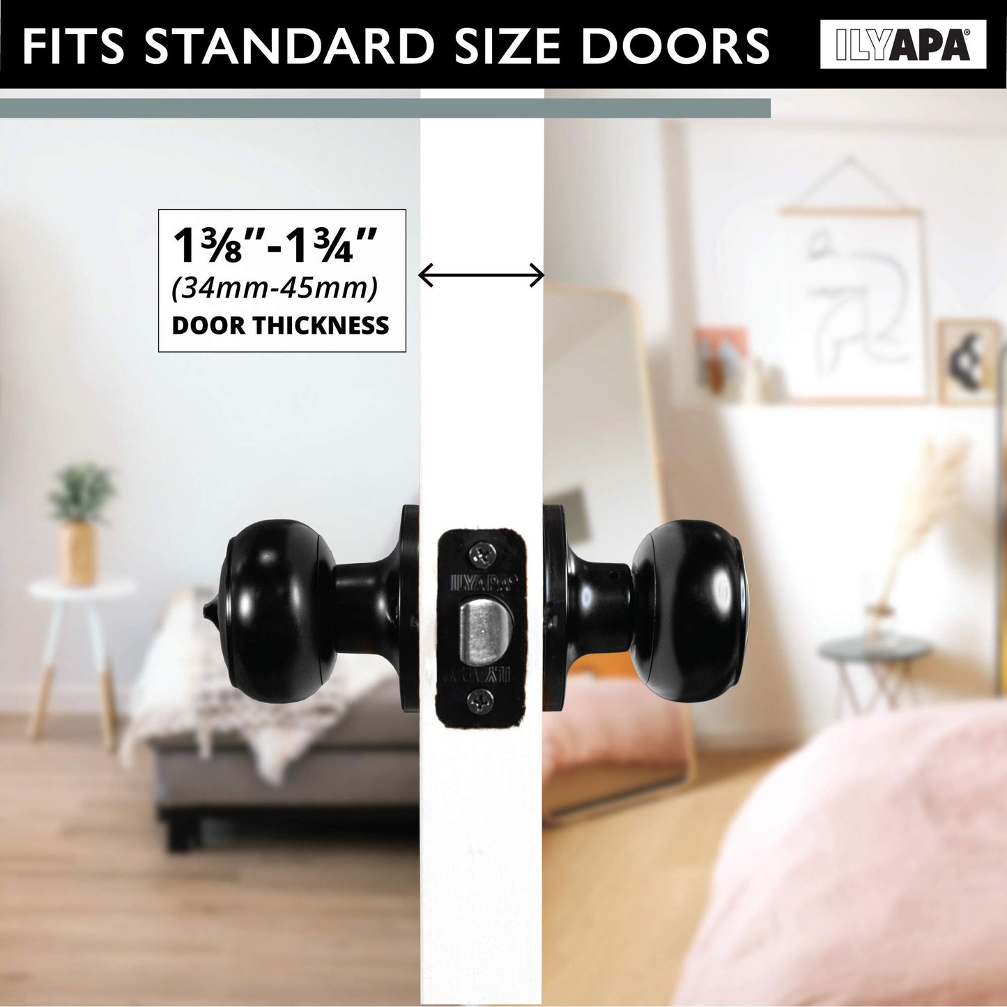 Ilyapa Privacy Black Door Knobs Interior, Bathroom Bedroom Door Knobs - Colonial Black Privacy Door Knob, Keyless Turn Thumb Locking Round, Matte Black, 10 Pack Multi Pack Door Knobs