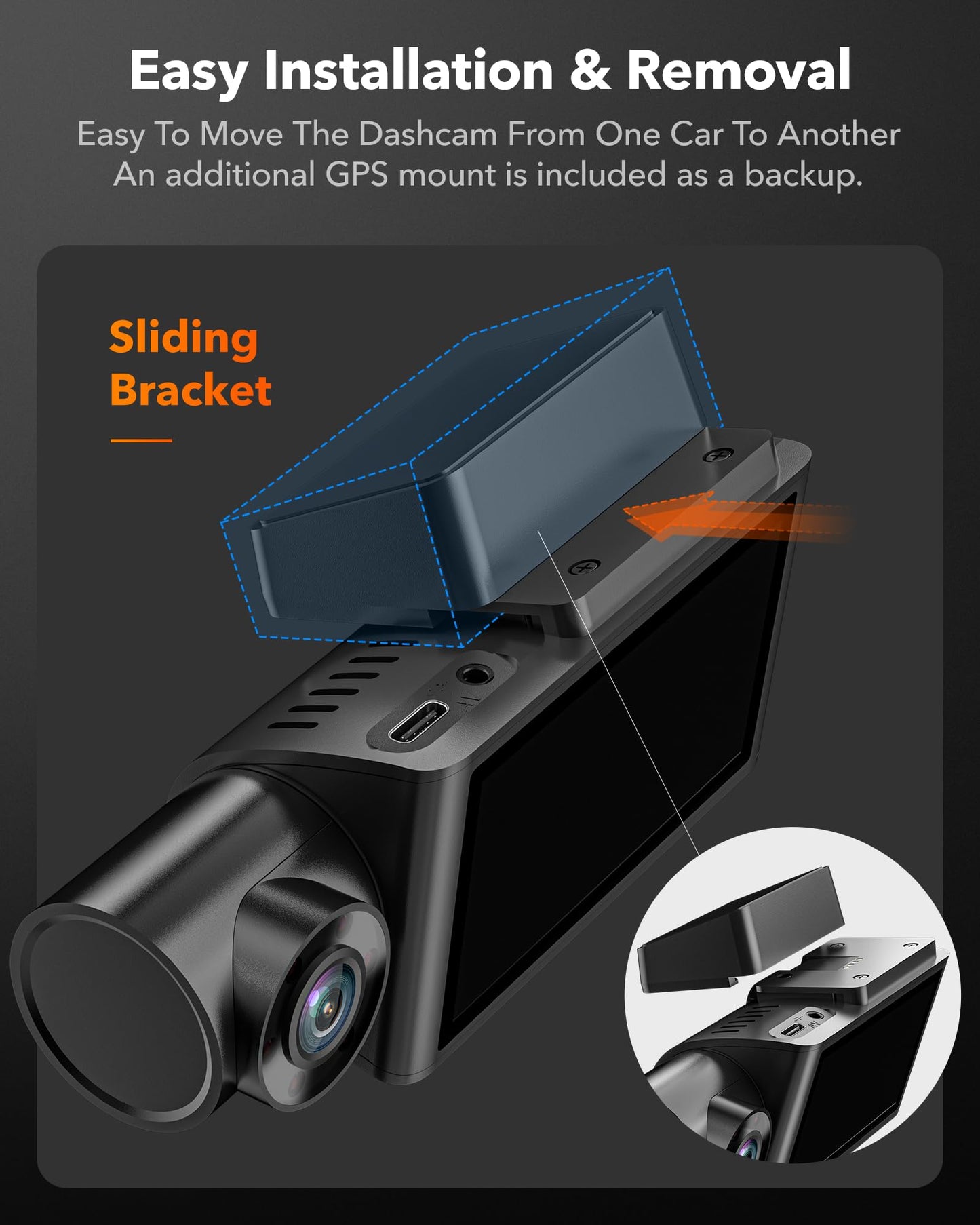 WOLFBOX i07 3 Channel Dash Cam Built in WiFi GPS, 4K+1080P Dash Camera Front and Inside, 1440P+1080P+1080P Triple Car Camera with 3" LCD Screen, Free 32GB Card, IR Night Vision, 24 Hours Parking Mode