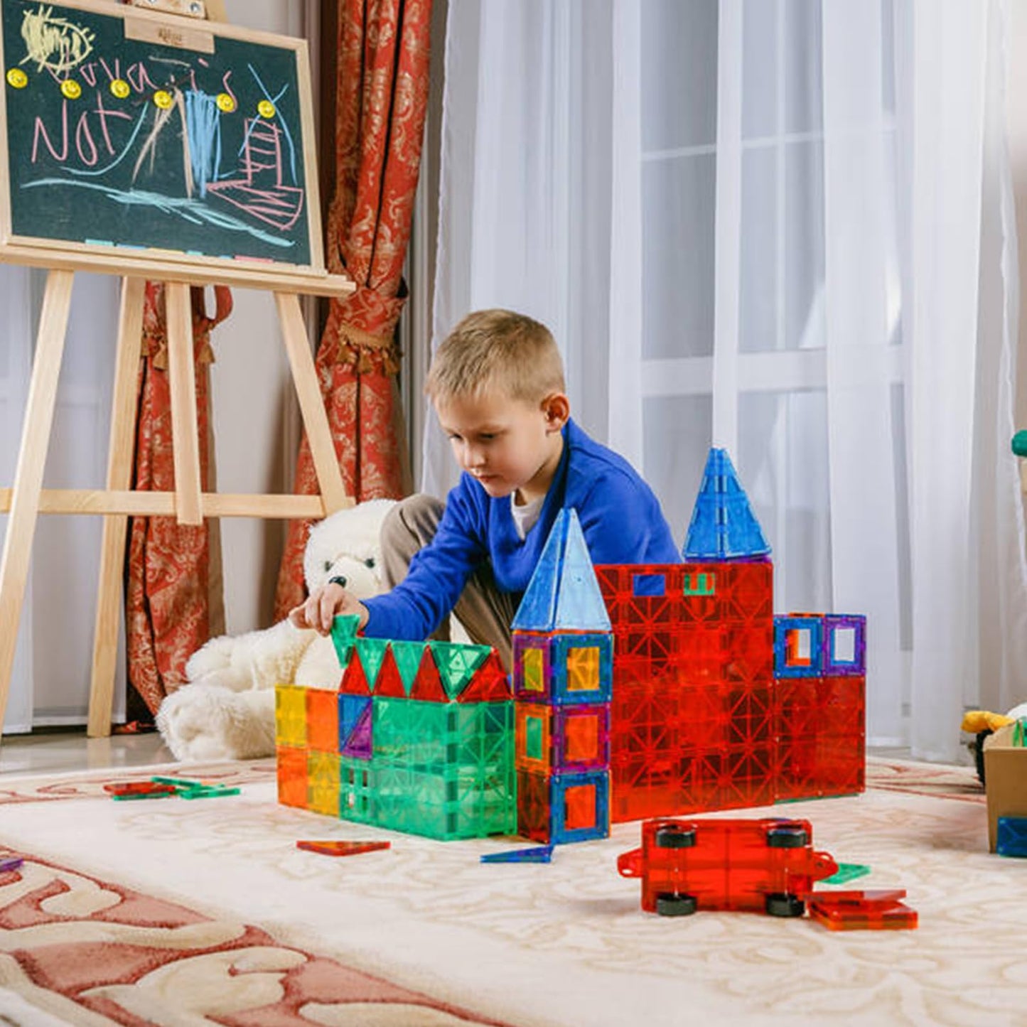 117 Piece Magnetic Building Blocks Set with Dinosaurs & Cars