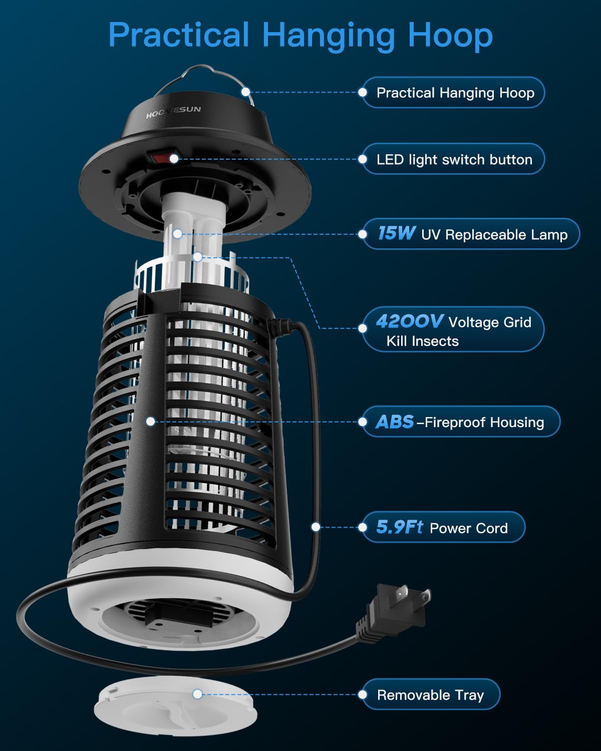 HOOMESUN 4200V Electric Mosquito Zapper for Indoor/Outdoor