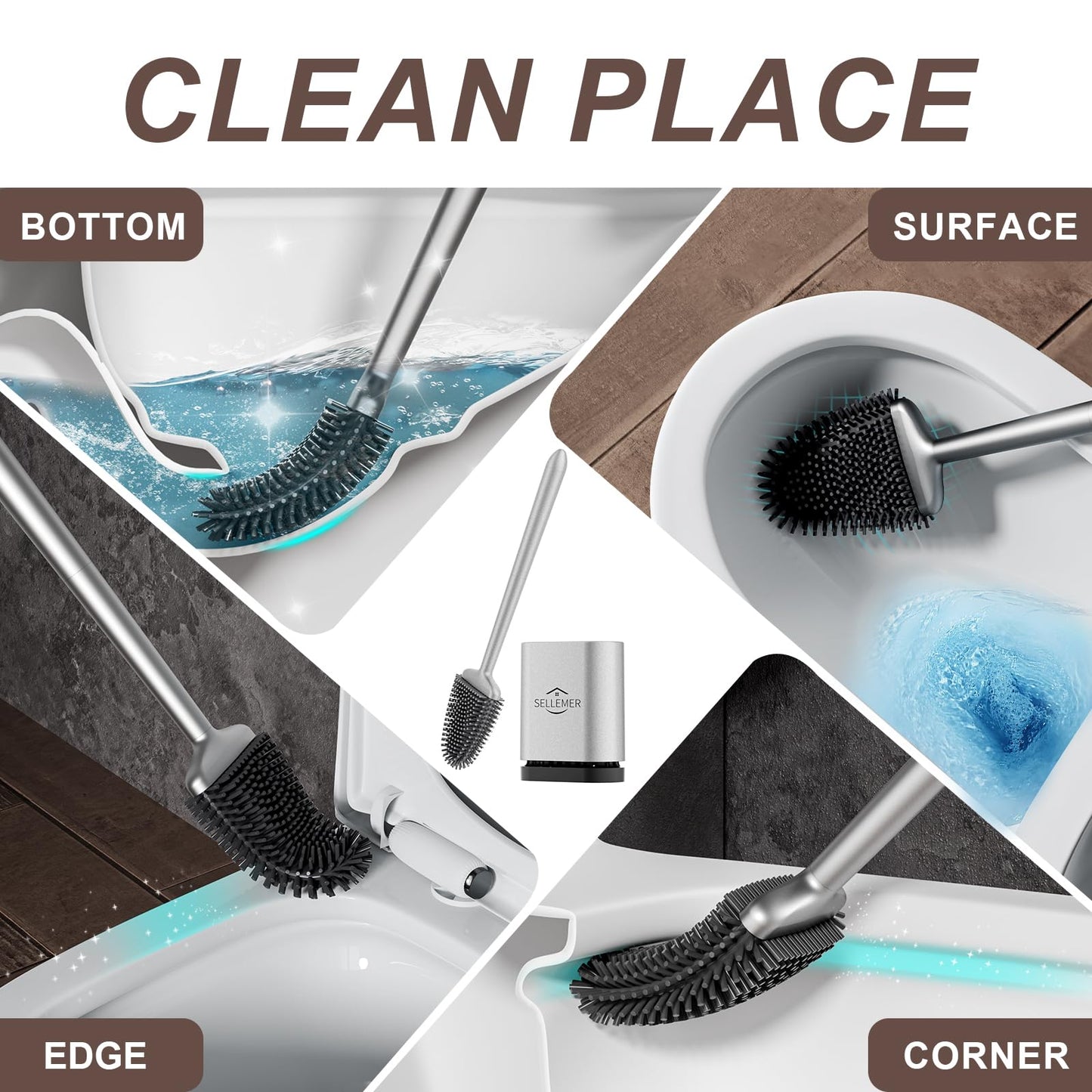 Toilet Brush Set with Holder and Flexible Head