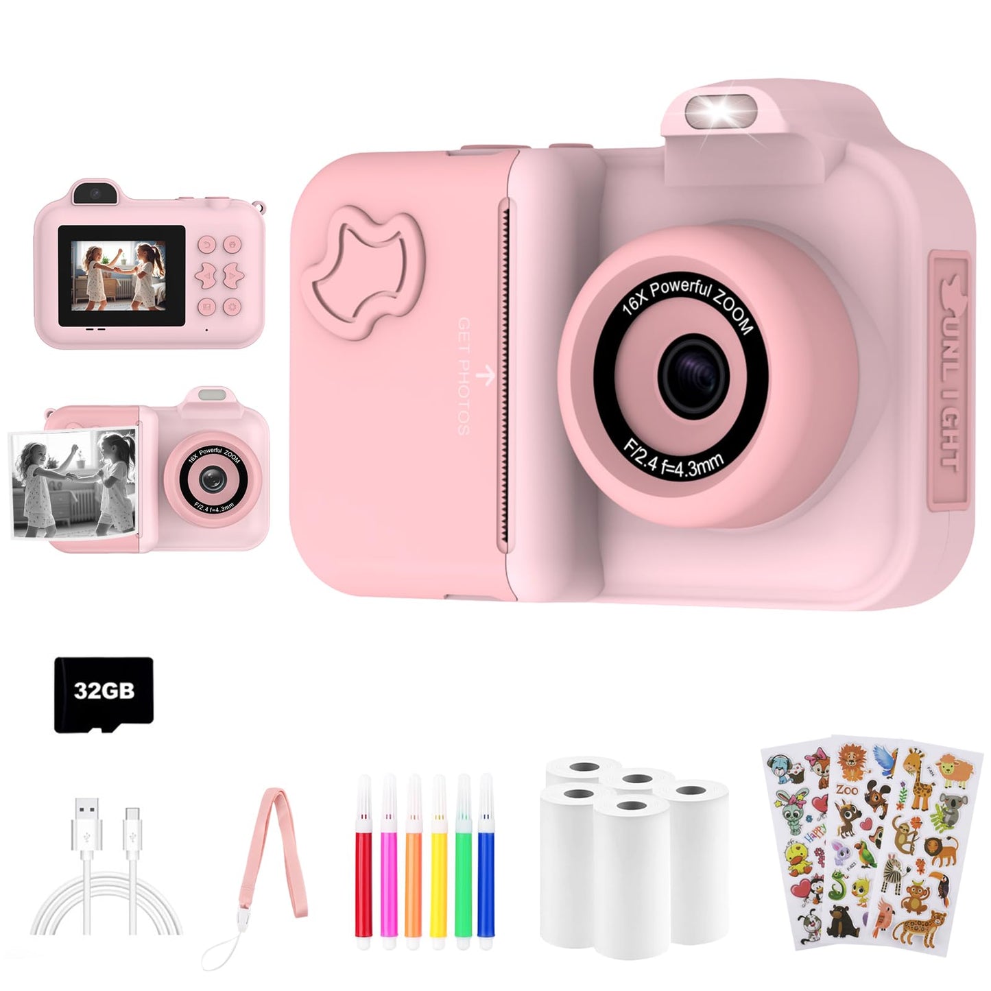 Kids Instant Print Camera with 5 Paper Rolls