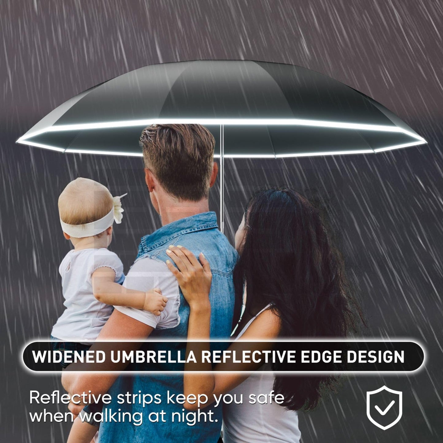 MJOFFIN Travel Inverted Umbrella,Large Windproof Umbrellas for Rain,Compact Auto Umbrella with Reflective Strip,Travel Reverse Folding Umbrella with case(Black)