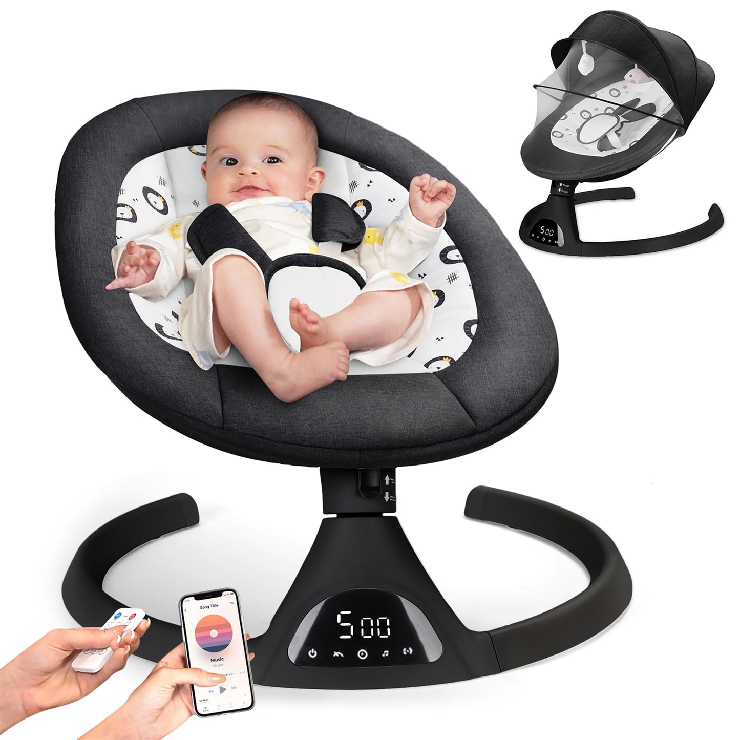 Portable Electric Baby Swing with Bluetooth Music
