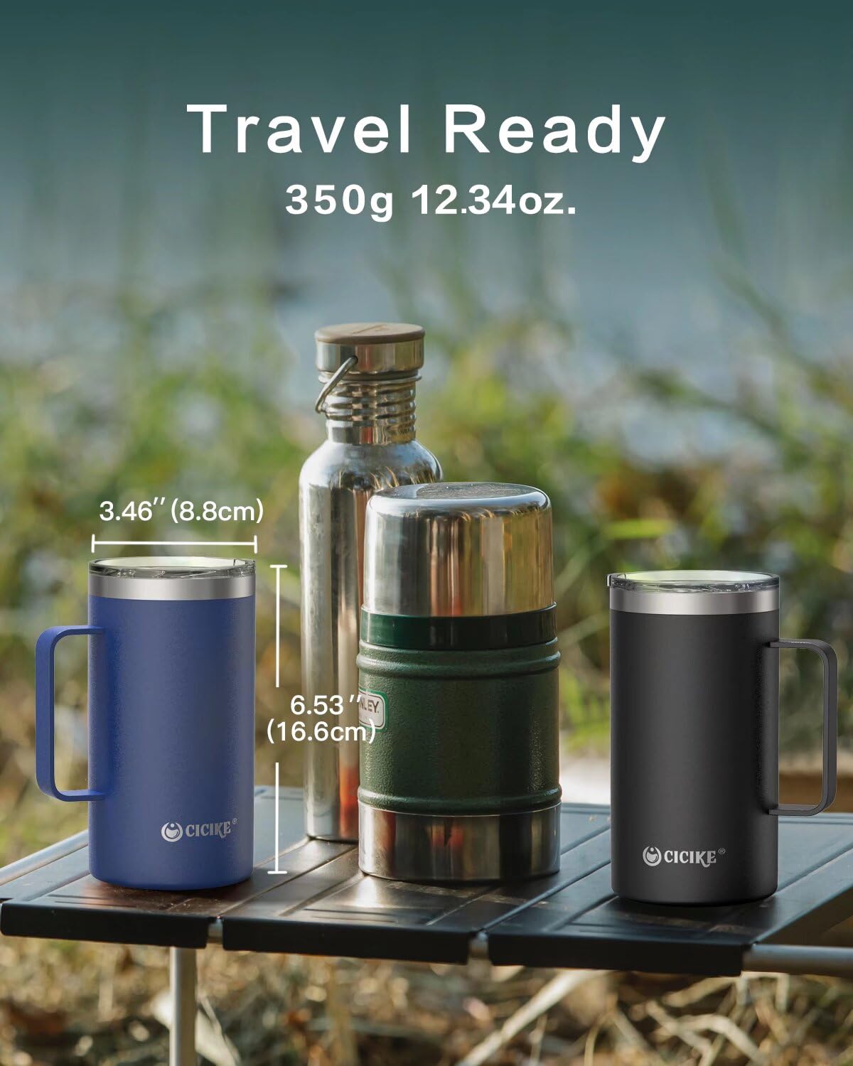 cicike 24oz. Travel Mug with Handle and Lid, Insulated Coffee Mug, Stainless Steel Coffee Mug, Camping Gift for Men and Women, Keep Cold for 9 Hours and Hot for 3