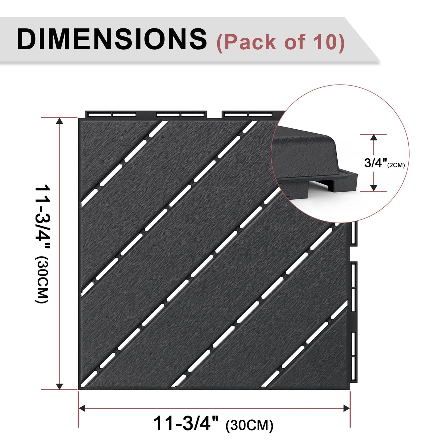 VANCASTLE Plastic Interlocking Deck Tiles, 11.8"x11.8"(Pack of 36), Patio Flooring Outdoor Waterproof All Weather Use, Outdoor Flooring for Patio Garden Poolside Front/Back Yard, Dark Grey