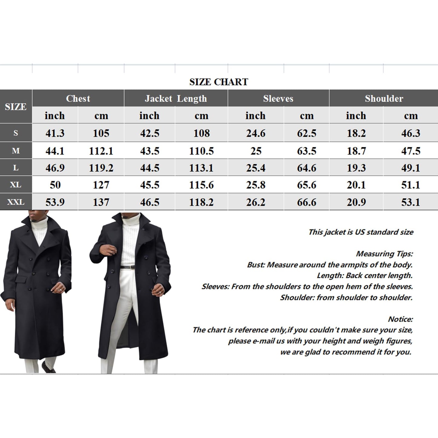 INVACHI Men's Wool Blend Pea Coat with Pockets