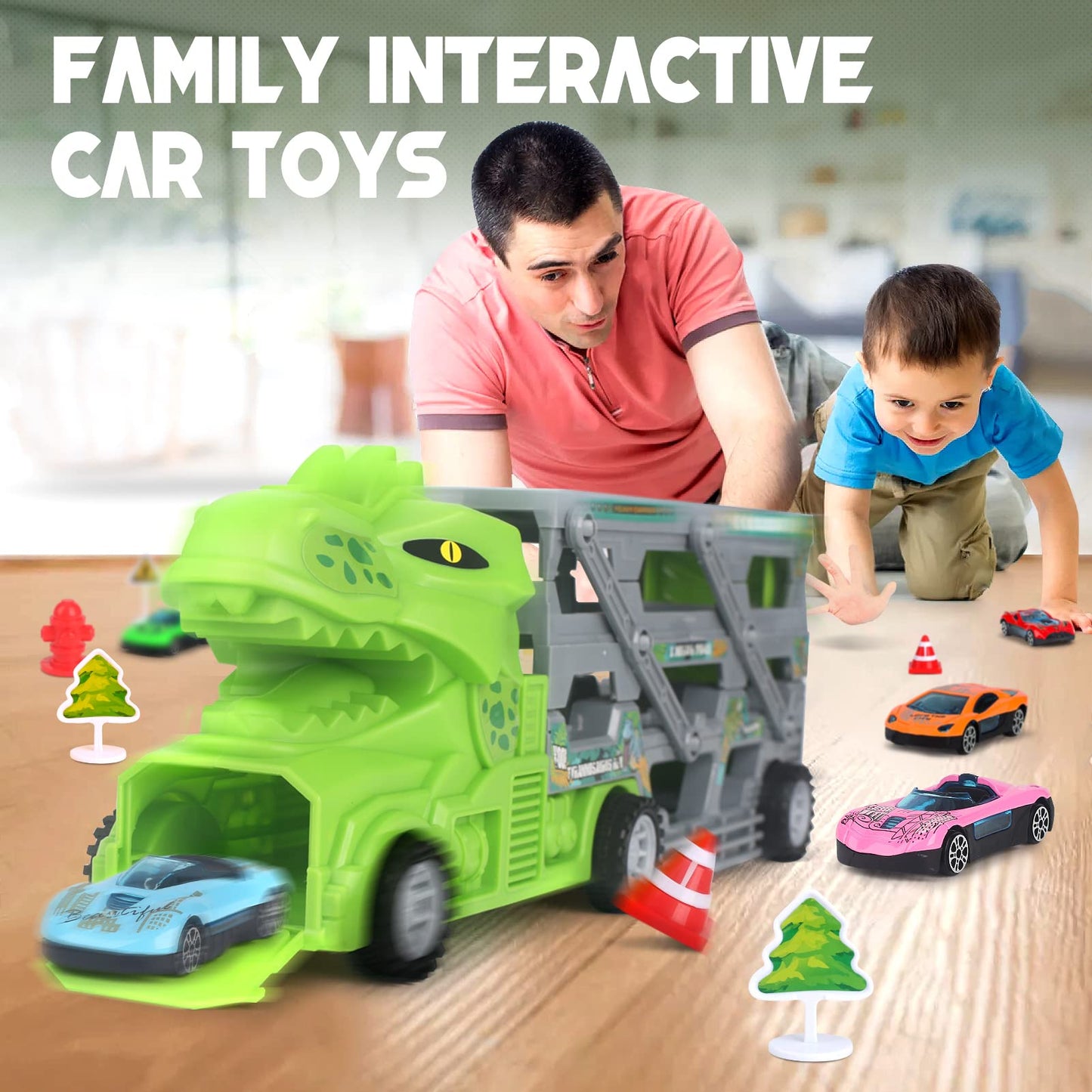 Dinosaur Car Toys with Race Track and Cars