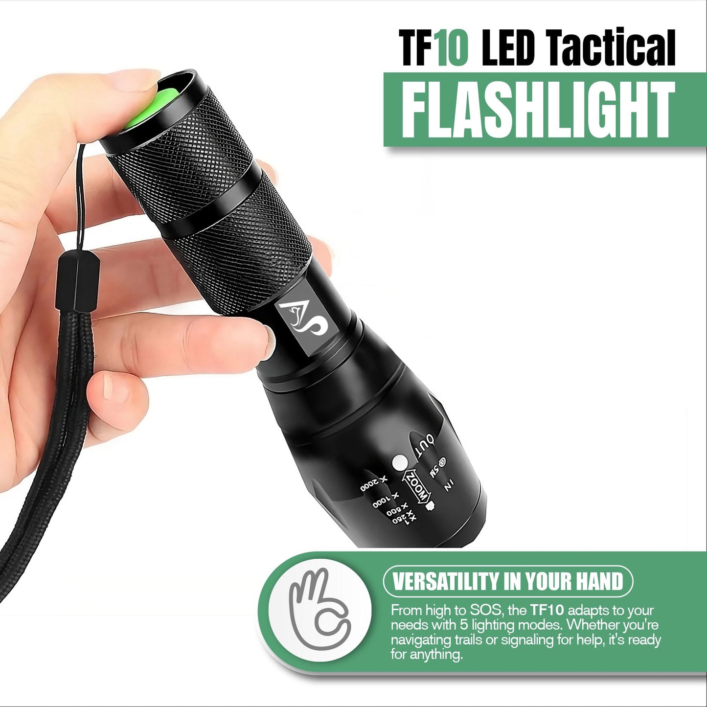 A&P Tactical Waterproof Flashlight with 5 Modes