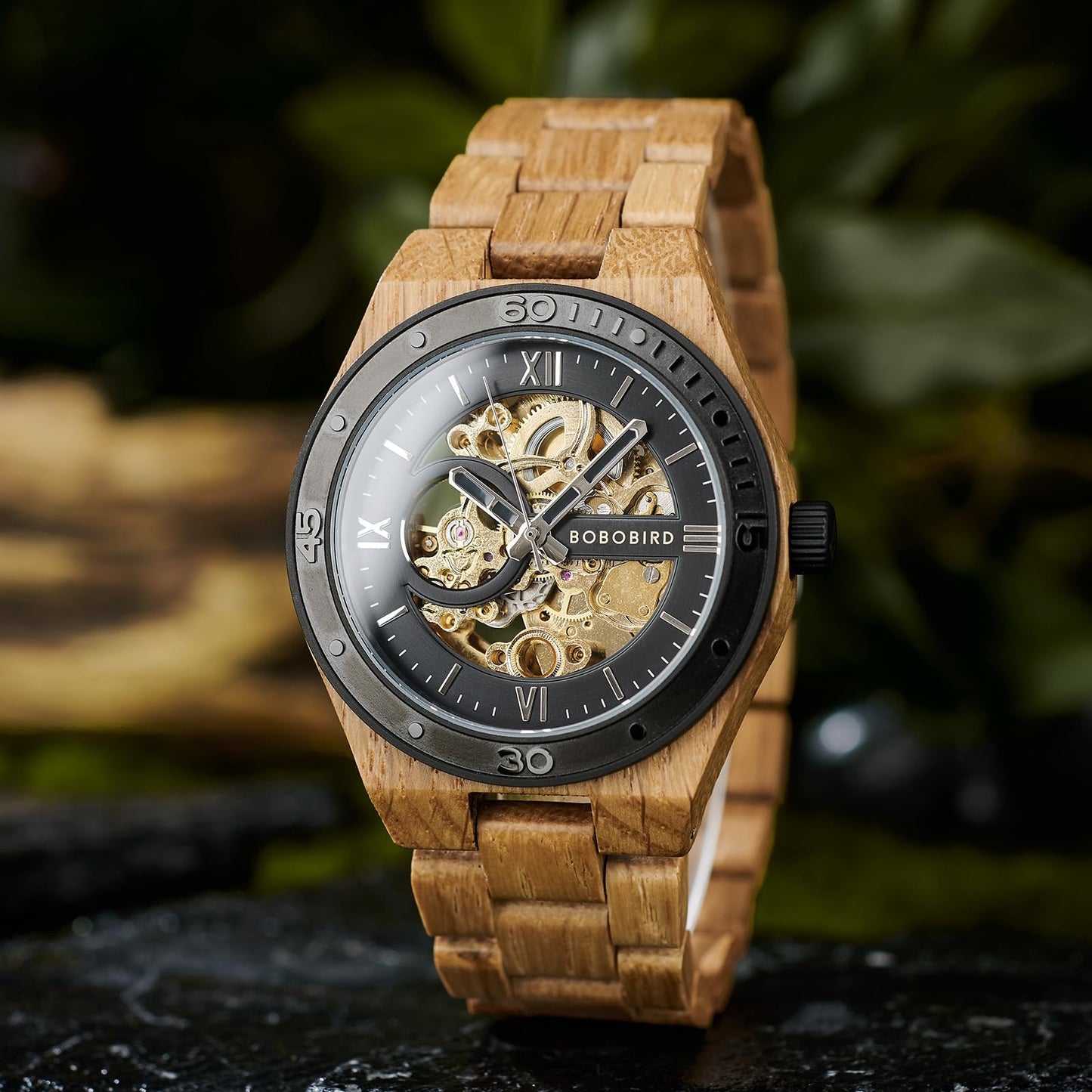 BOBO BIRD Men's Luxury Wooden Skeleton Watch