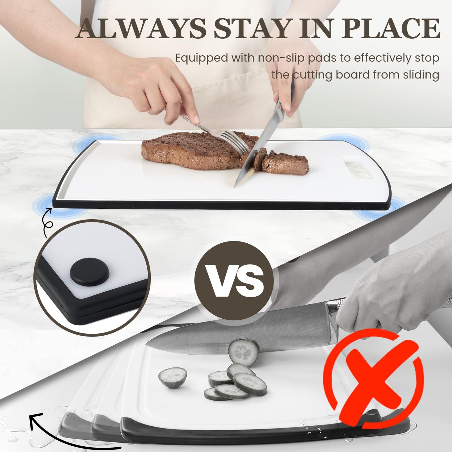 Non-Slip Plastic Cutting Boards Set of 3