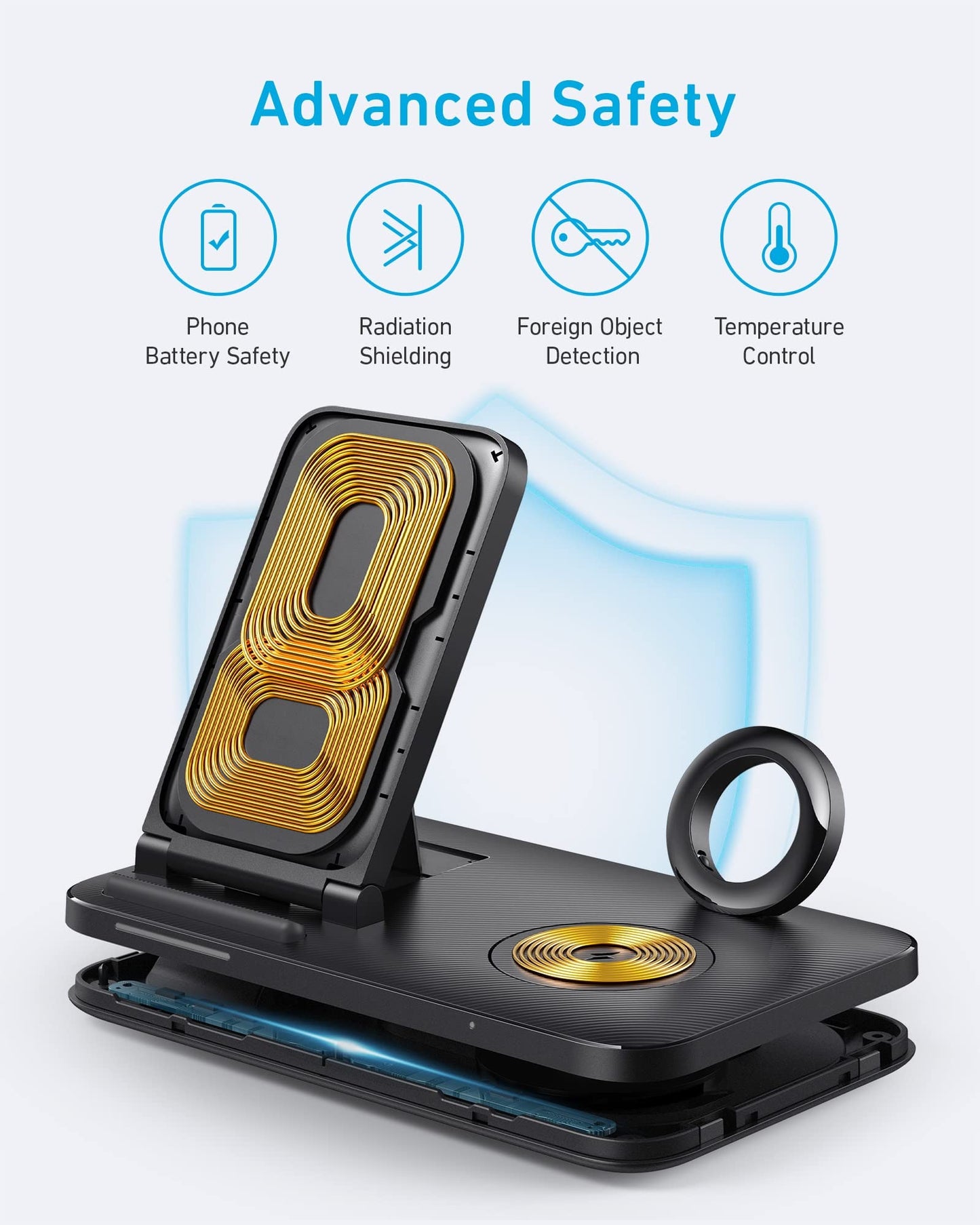 Anker Foldable 3-in-1 Wireless Charging Station with Adapter, 335 Wireless Charger, for iPhone 15/14, AirPods Pro, Apple Watch Series 1-6 (Works with Original 1m/3.3ft USB-A Cable, Not Included)