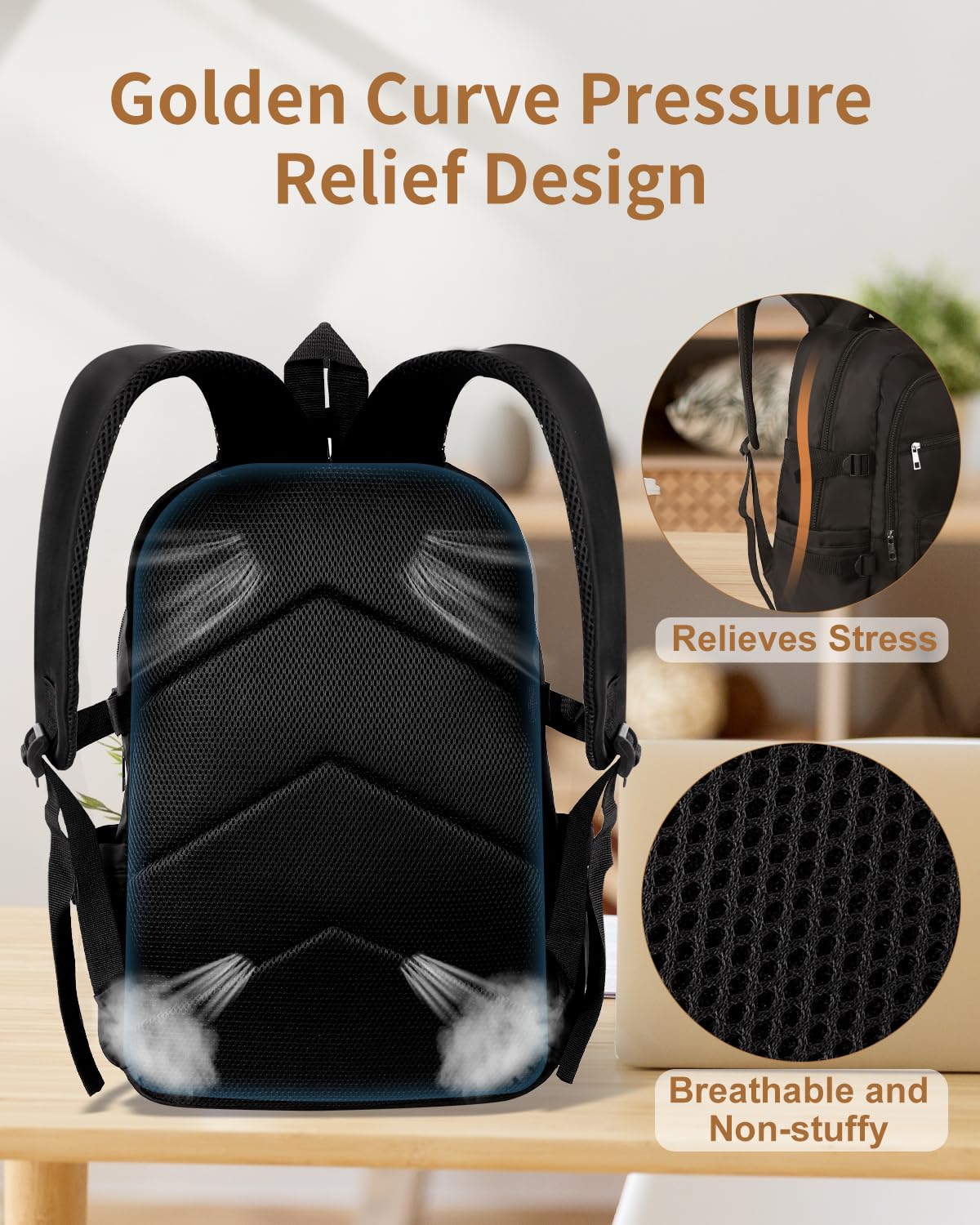 KIMNERPU 21L Large Backpack with Laptop Compartment, School Backpack, Travel Backpack, Work Backpack for Woman and Man, Casual Bookbags for High School and University for Boys and Girls, Black