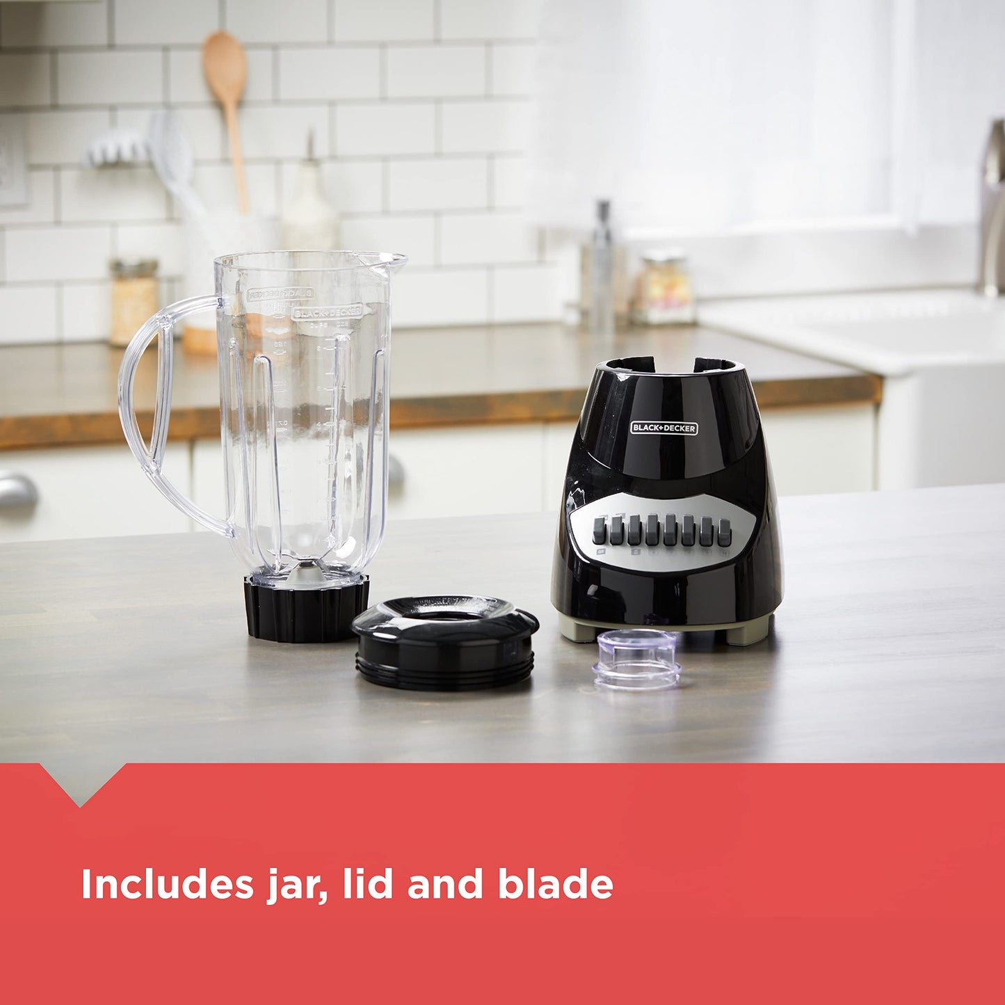 BLACK+DECKER 10-Speed Countertop Blender, BL2010BP, 6-Cup Plastic Jar, Dishwasher-Safe, Stainless Steel Blade, Suction Feet