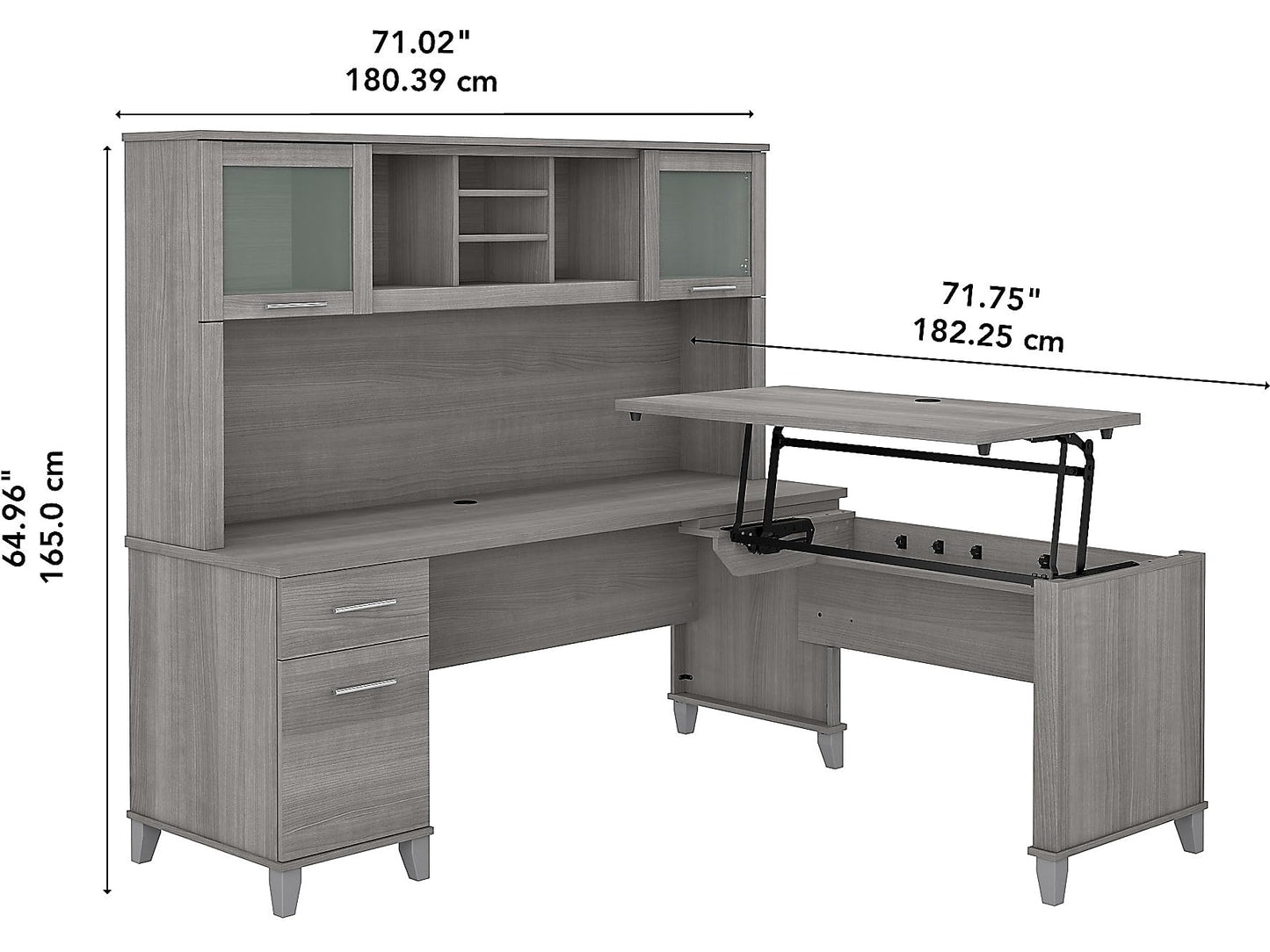 Bush Furniture Sit Stand L Shaped Desk with Hutch