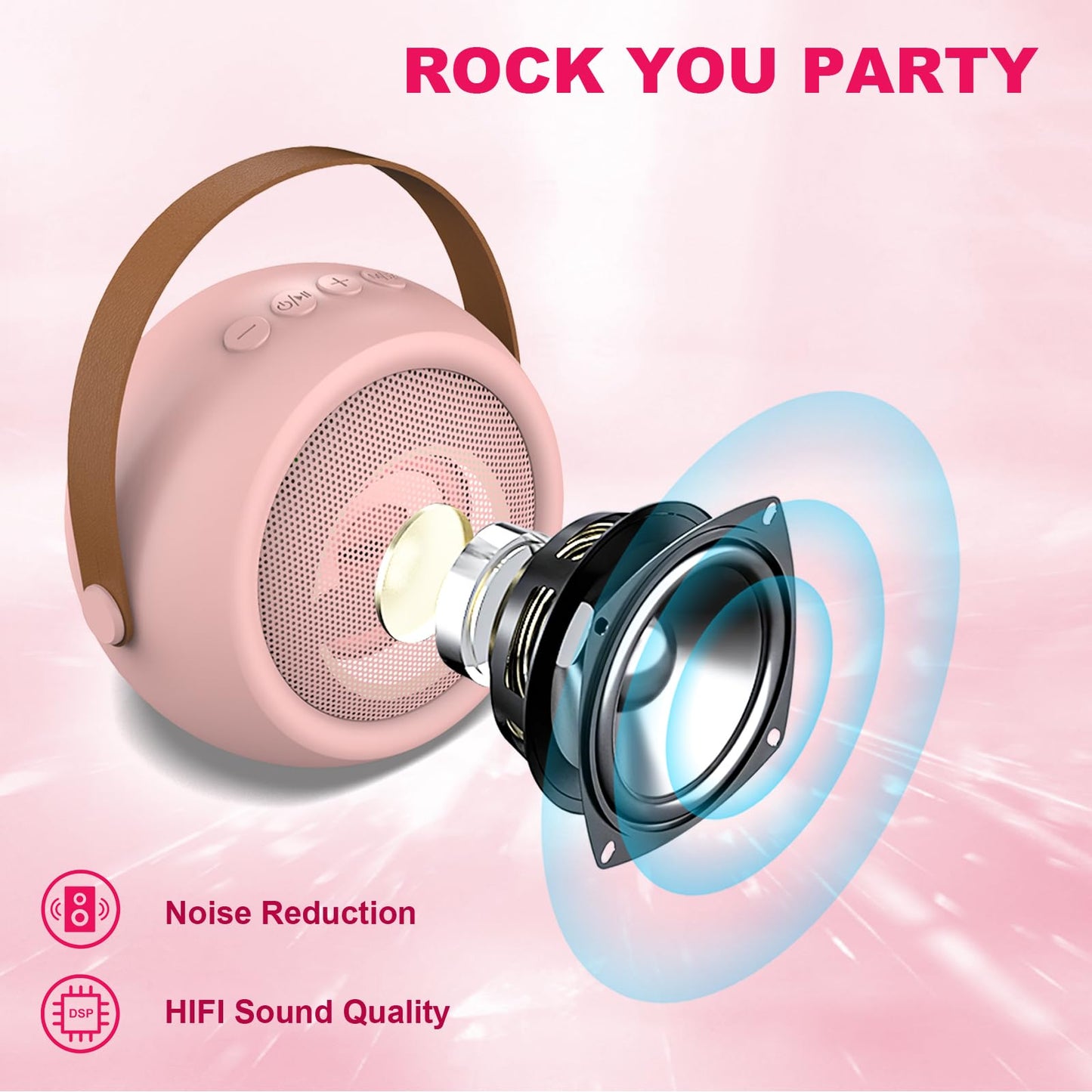 Kids Karaoke Machine with Wireless Microphone - Pink