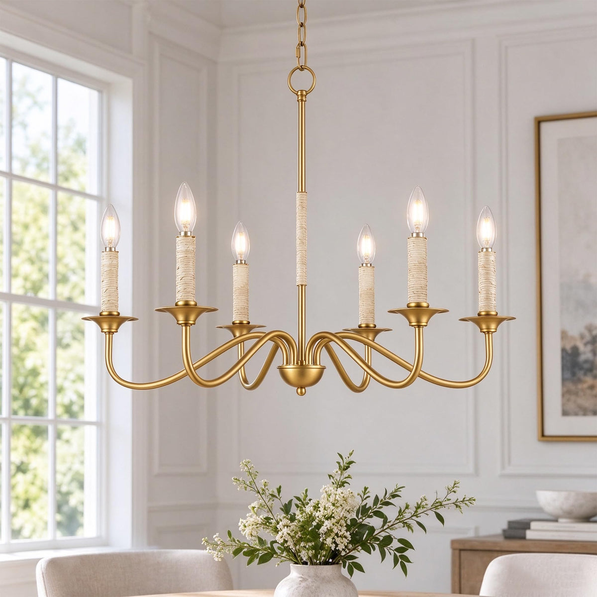 28-Inch Rattan Rope 6-Light Farmhouse Chandelier