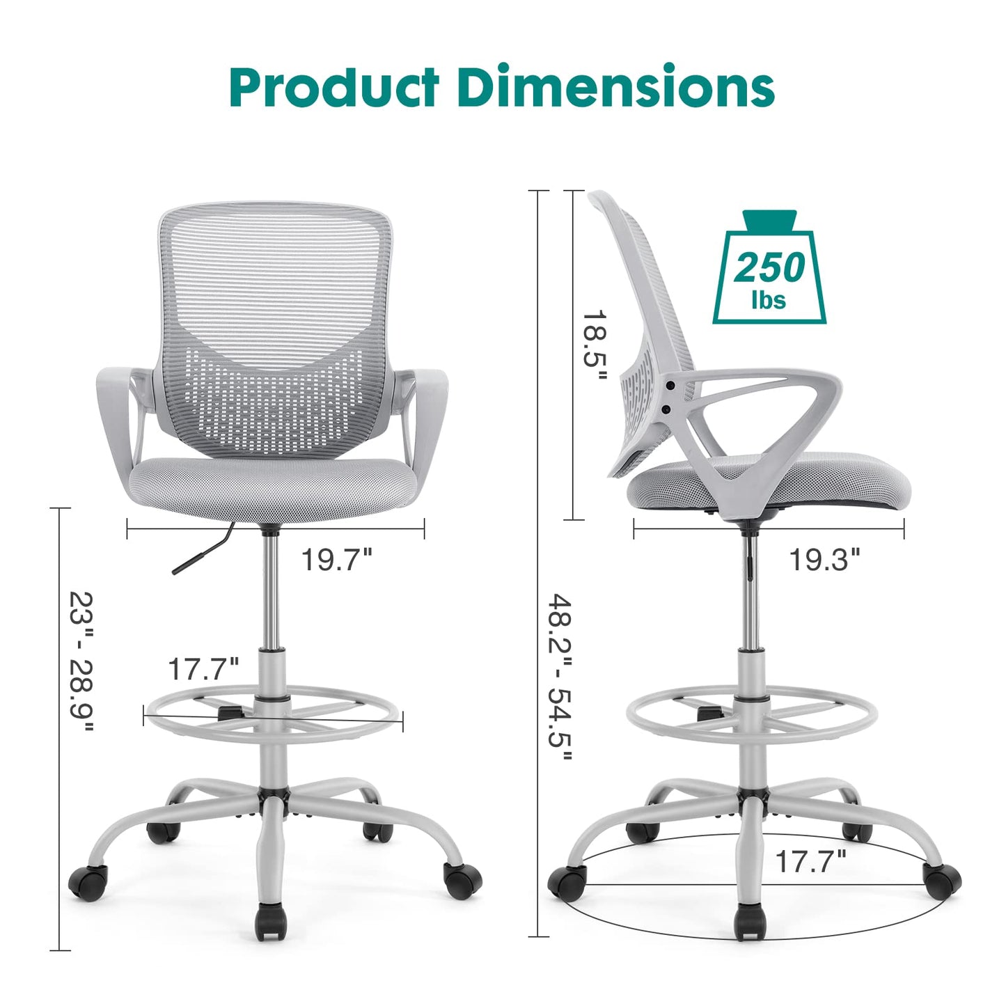 Ergonomic Mid Back Drafting Chair with Foot Ring