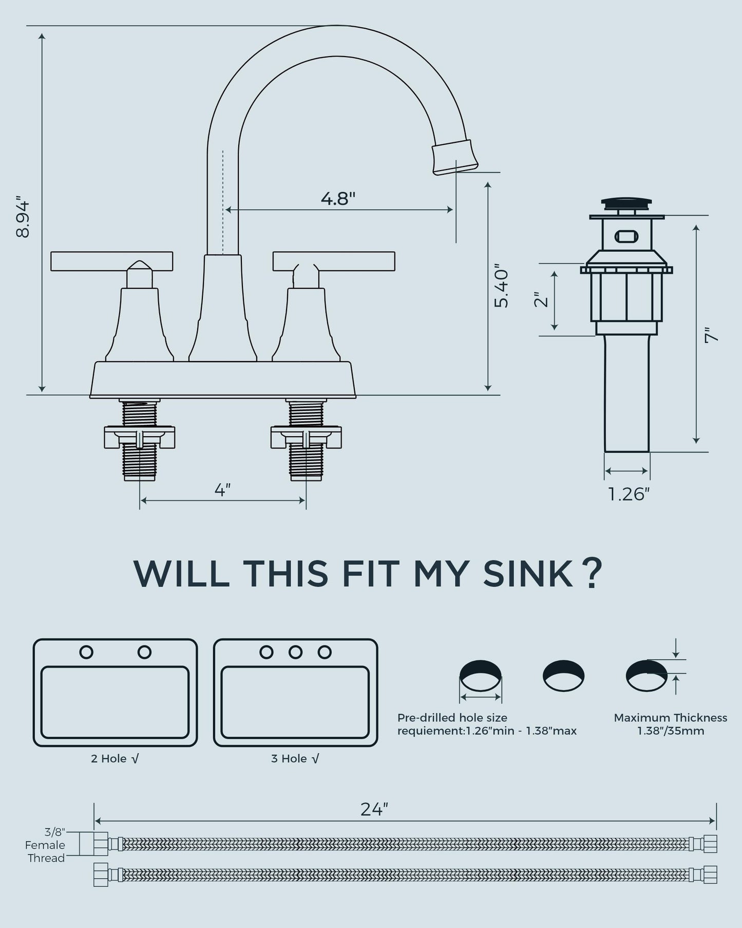 Centerset Bathroom Faucet with Pop Up Drain