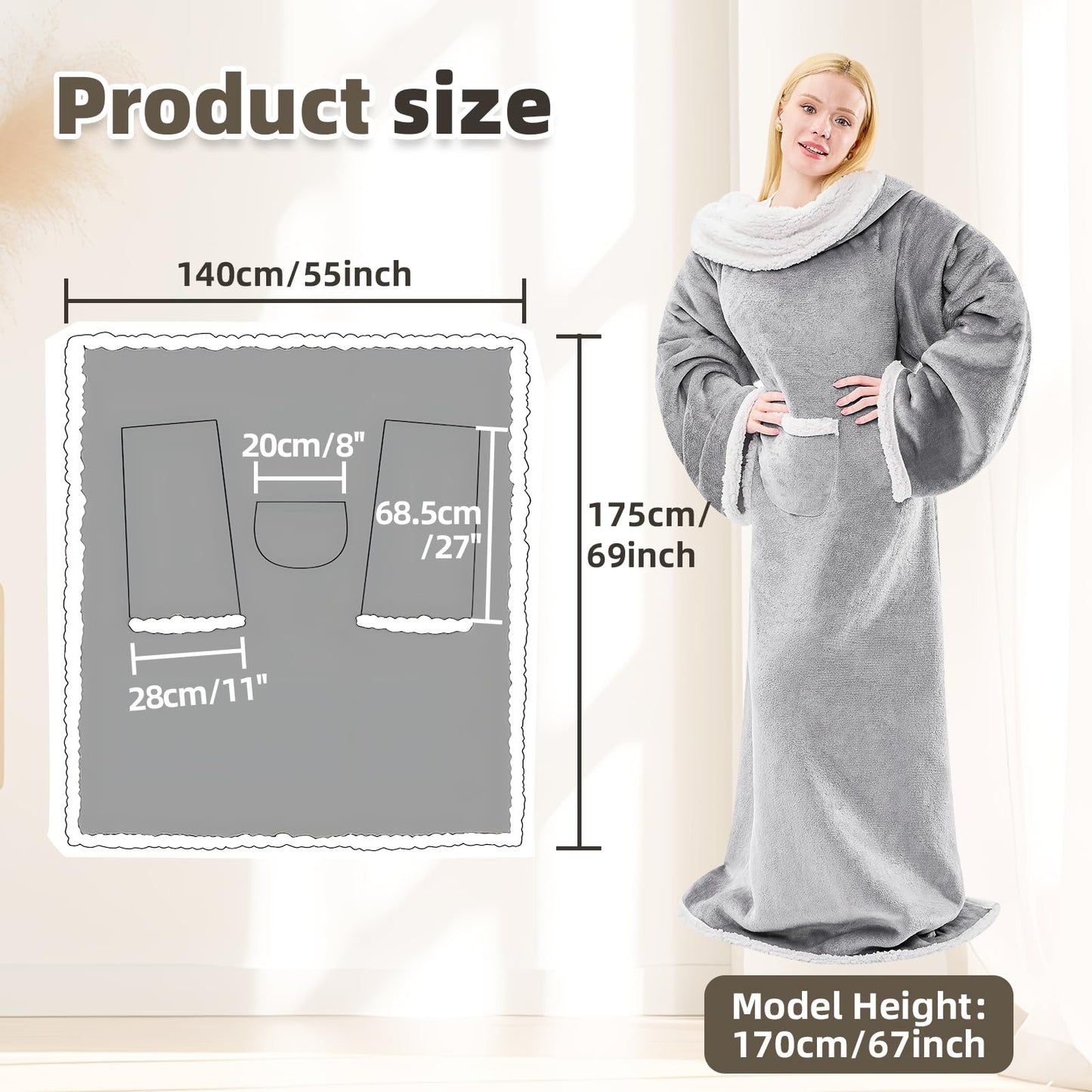 IFNOW Cozy Wearable Blanket with Sleeves