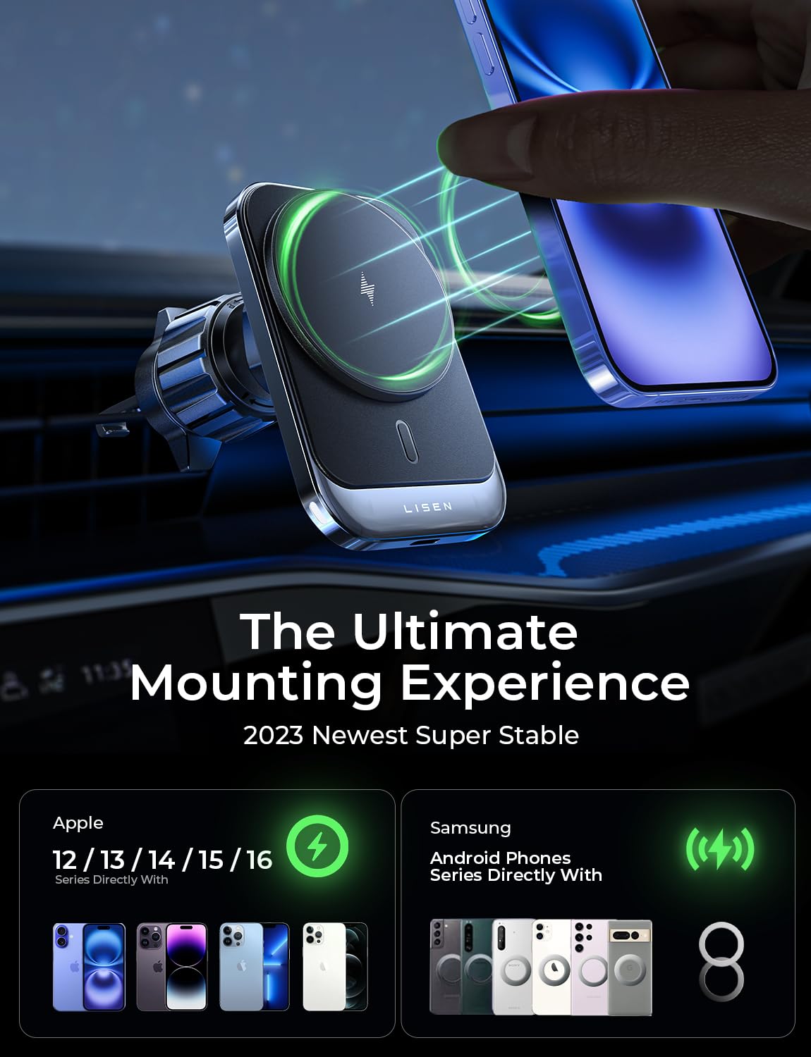 LISEN MagSafe Car Mount Charger for iPhone