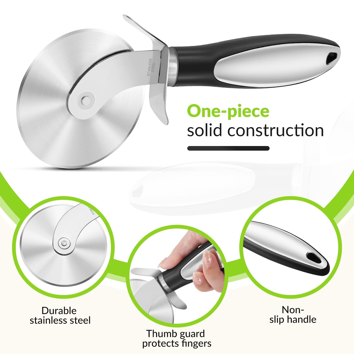 Rainspire Kitchen Large Pizza Cutter Wheel, Stainless Steel Pizza Slicer, Sharp Blade Pizza Wheel with Non-Slip Handle, Dishwasher Safe, Perfect Kitchen Gadgets Home Essentials, Black