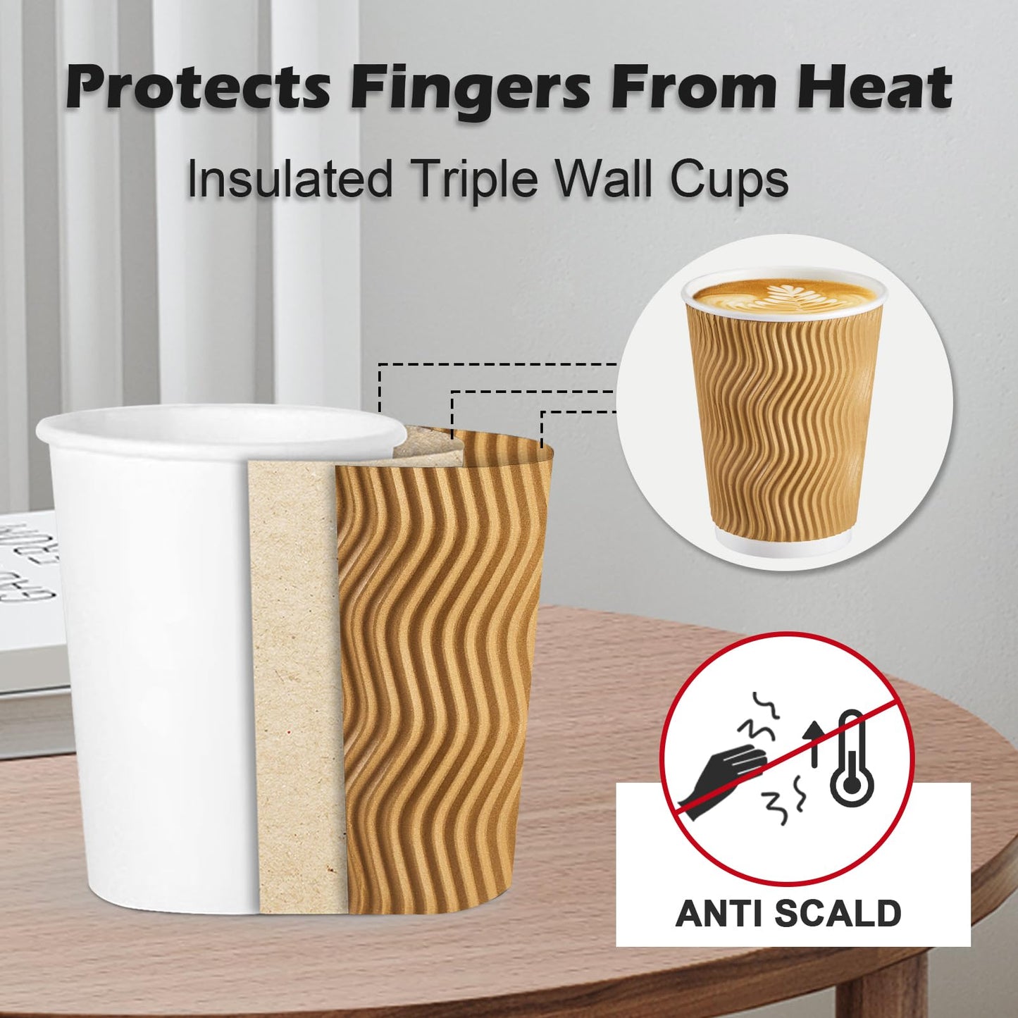 Insulated Disposable Coffee Cups 12 oz 50 Pack